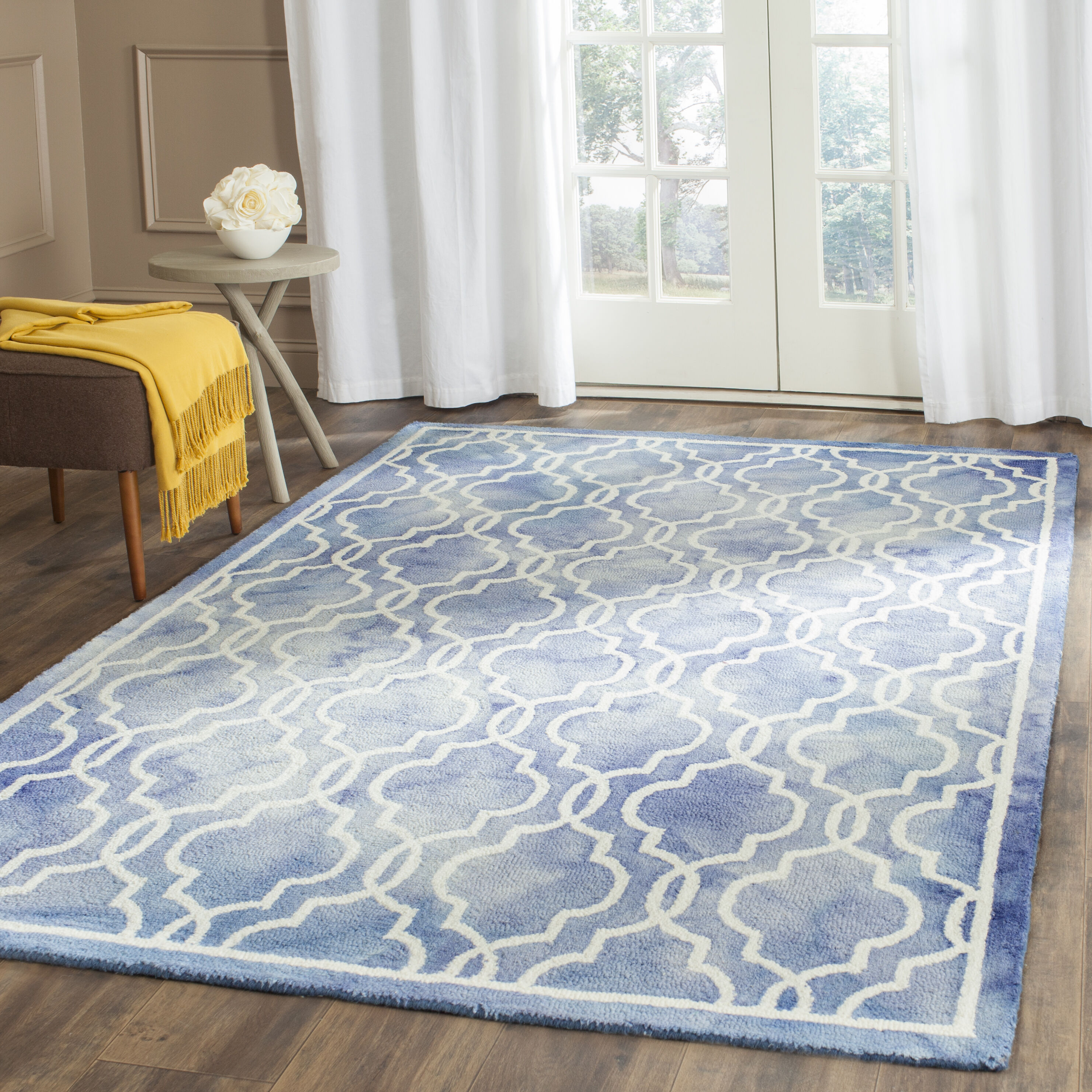 Safavieh DDY539K-3 Dip Dye Maribeth 3 x 5 (ft) Tufted Wool Blue/Ivory Rectangular Indoor Trellis Bohemian/Eclectic Throw rug