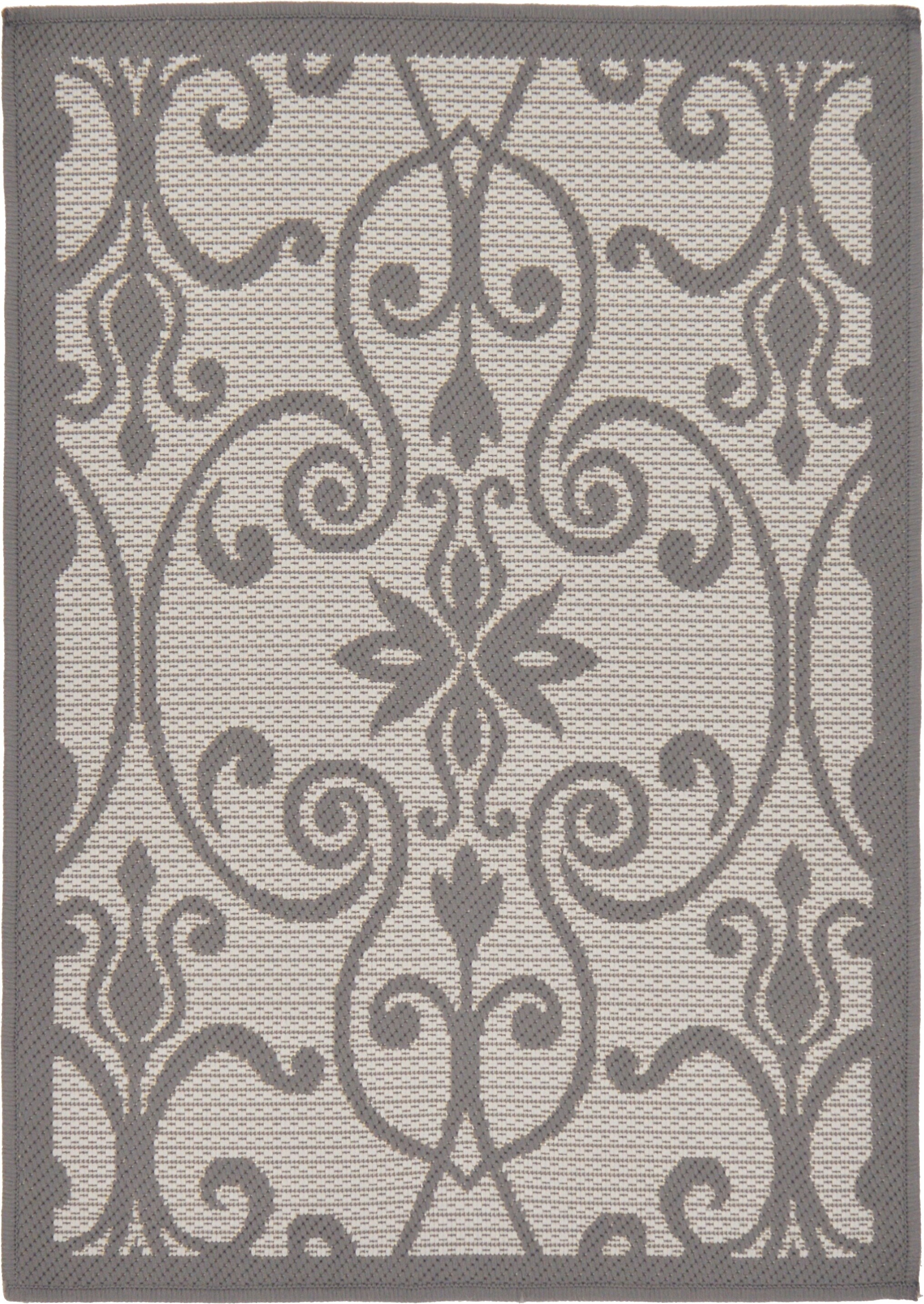 Unique Loom 3127154 Gate Outdoor 2 x 3 (ft) Loomed Polypropylene Gray/Dark Gray Rectangular Indoor/Outdoor Damask Vintage Area rug