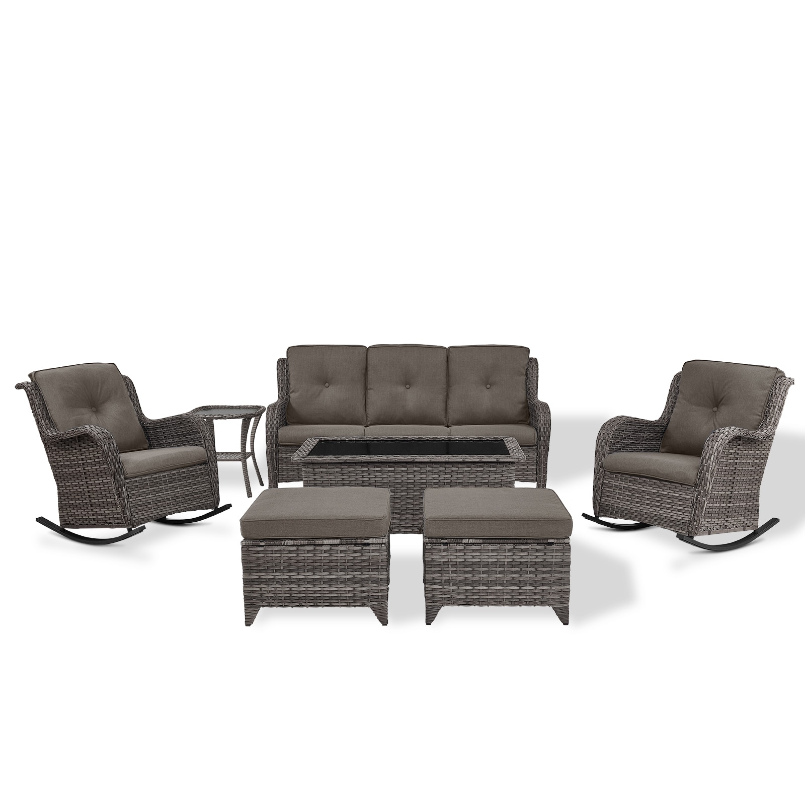 Rilyson FS015161926102-2 Curved handrail 7 -Piece Wicker Patio Sofa Conversation Set with Multiple color/finishes Cushions