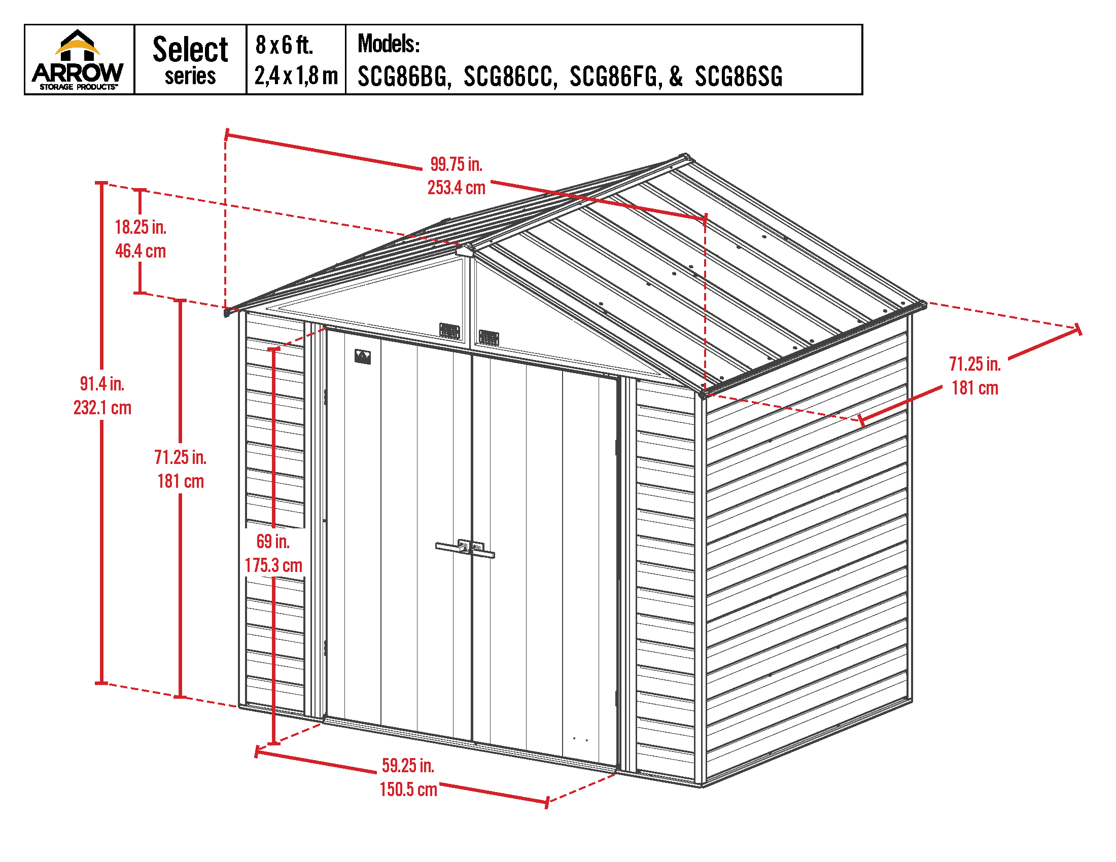 Arrow SCG86SG Metal-Storage-Buildings-Sheds - View #2