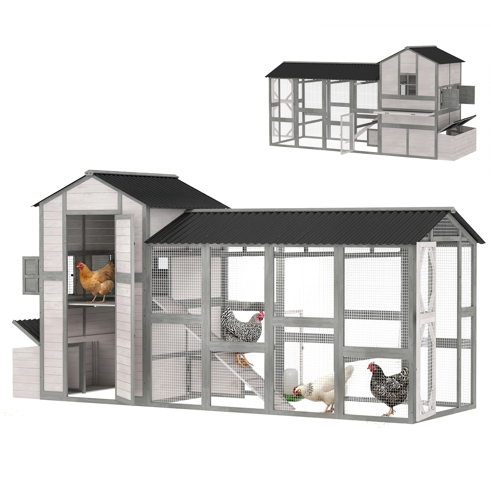 PawHut -  147inch Extra Large Chicken Coop Wooden Hen House for 8-10 Hens Outdoor Chicken House P...