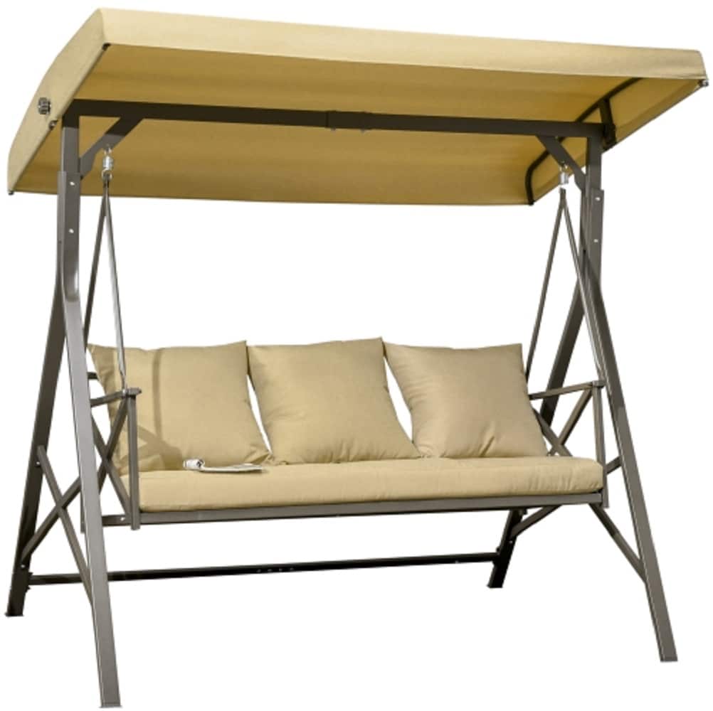 ZAKLOOP WU2225142478 Patio Swing Chair Brown Swivel Rocking Chair with Brown Sling Seat