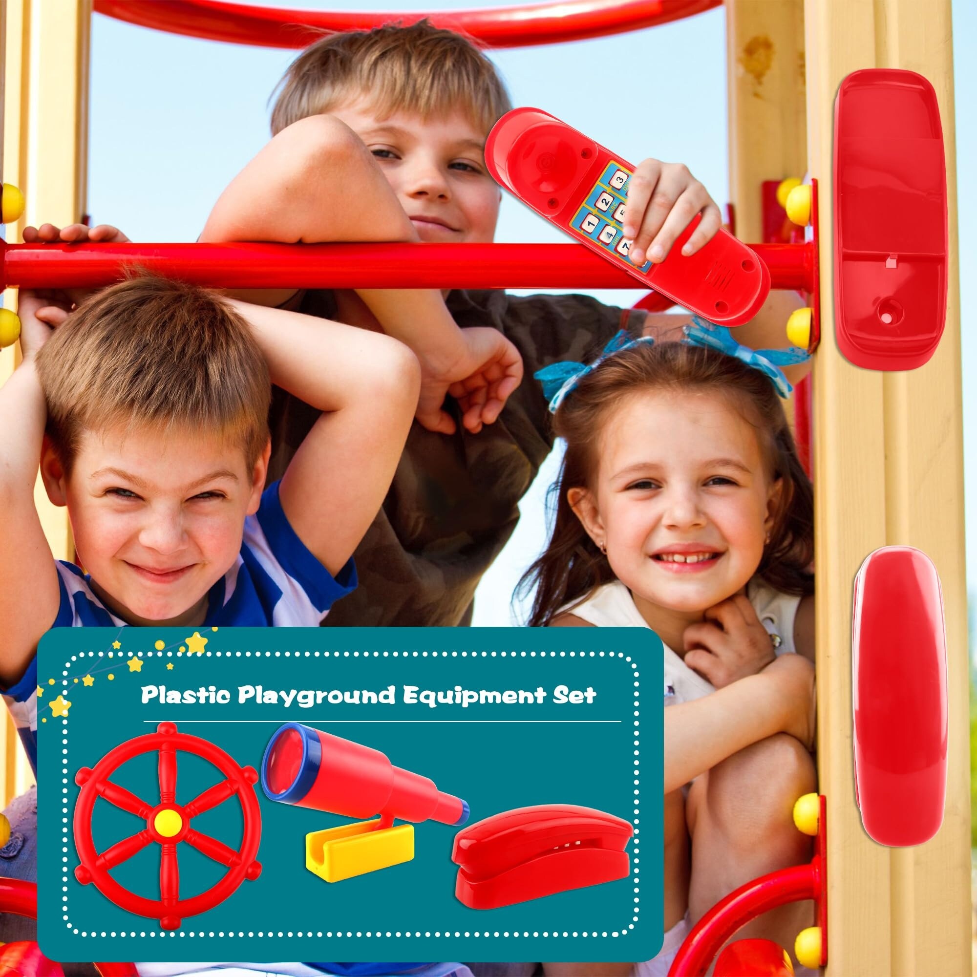 Etokfoks  3 Pack Kids Playground Accessories Pirate Ship Wheel Telescope Swingset Phone Bright Colors
