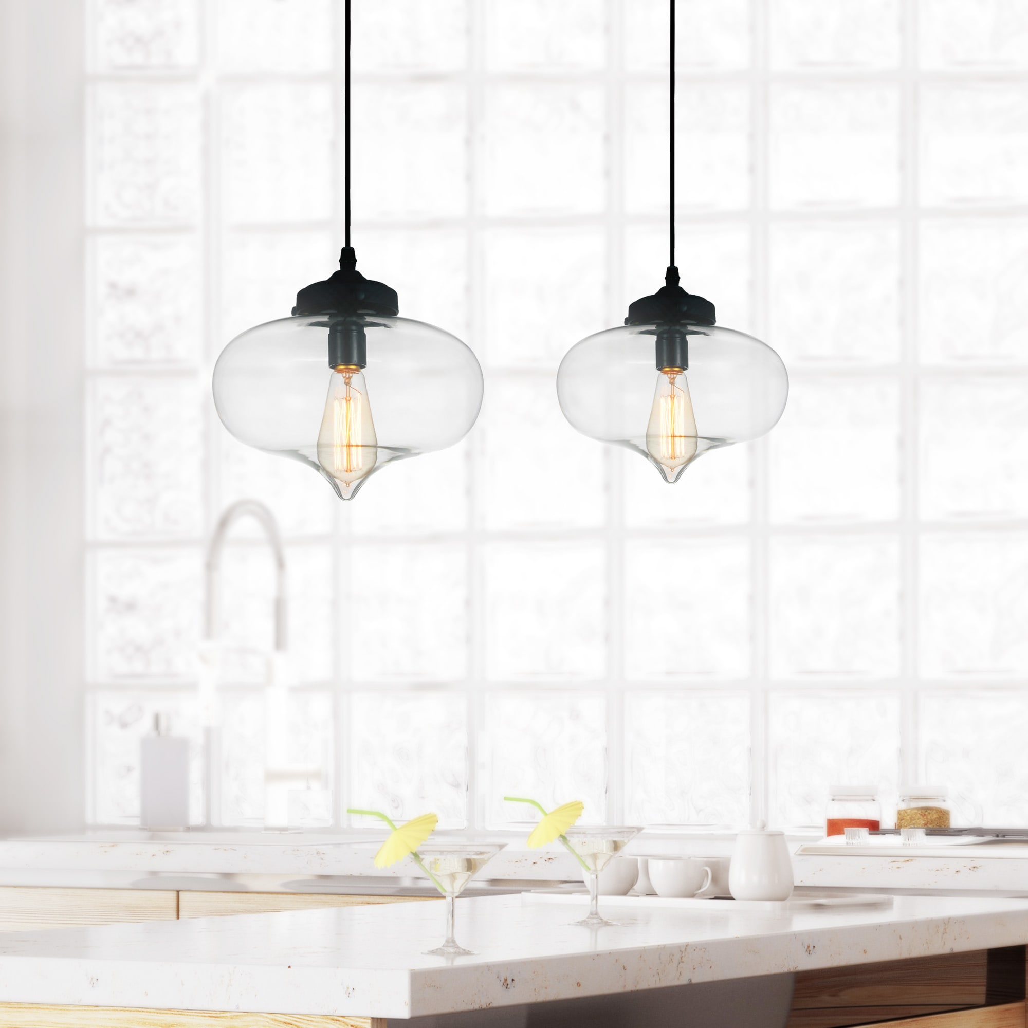 CWI Lighting 5570P11 - CLEAR Glass 1 -Light Black Modern/contemporary Geometric Medium (10-22 inches) Hanging Pendant light