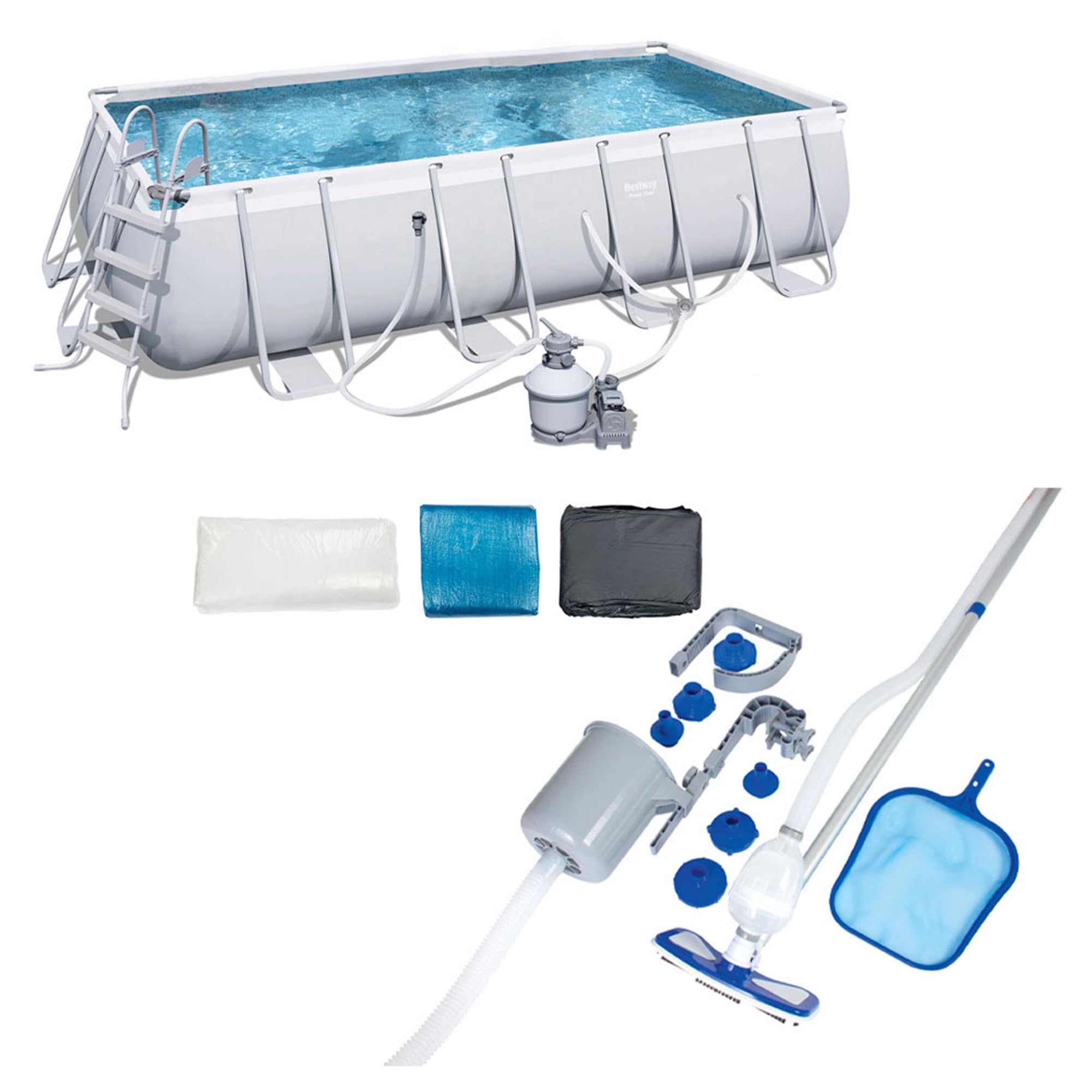 Bestway 147401 18-ft x 9-ft x 48-in Metal Frame Rectangle Above-Ground Pool with Filter Pump,Pool Cover and Ladder