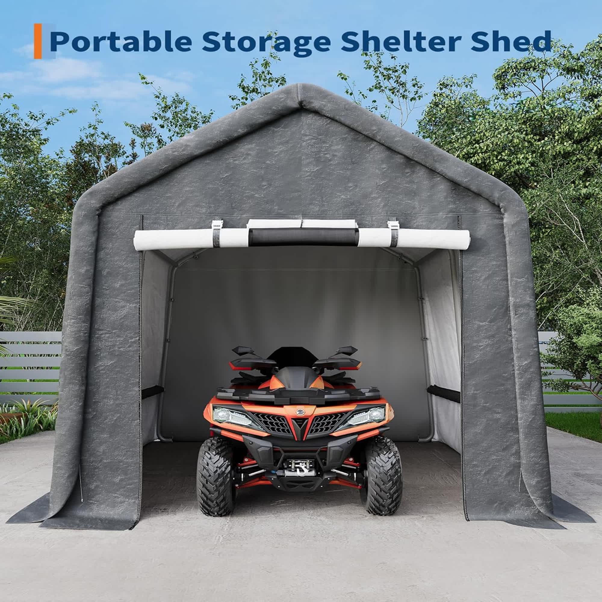 Qeetex LSHQQPPG-33AKYF3X 10x10FT Outdoor Portable Storage Shed with Roll-Up Door  Vent Gray