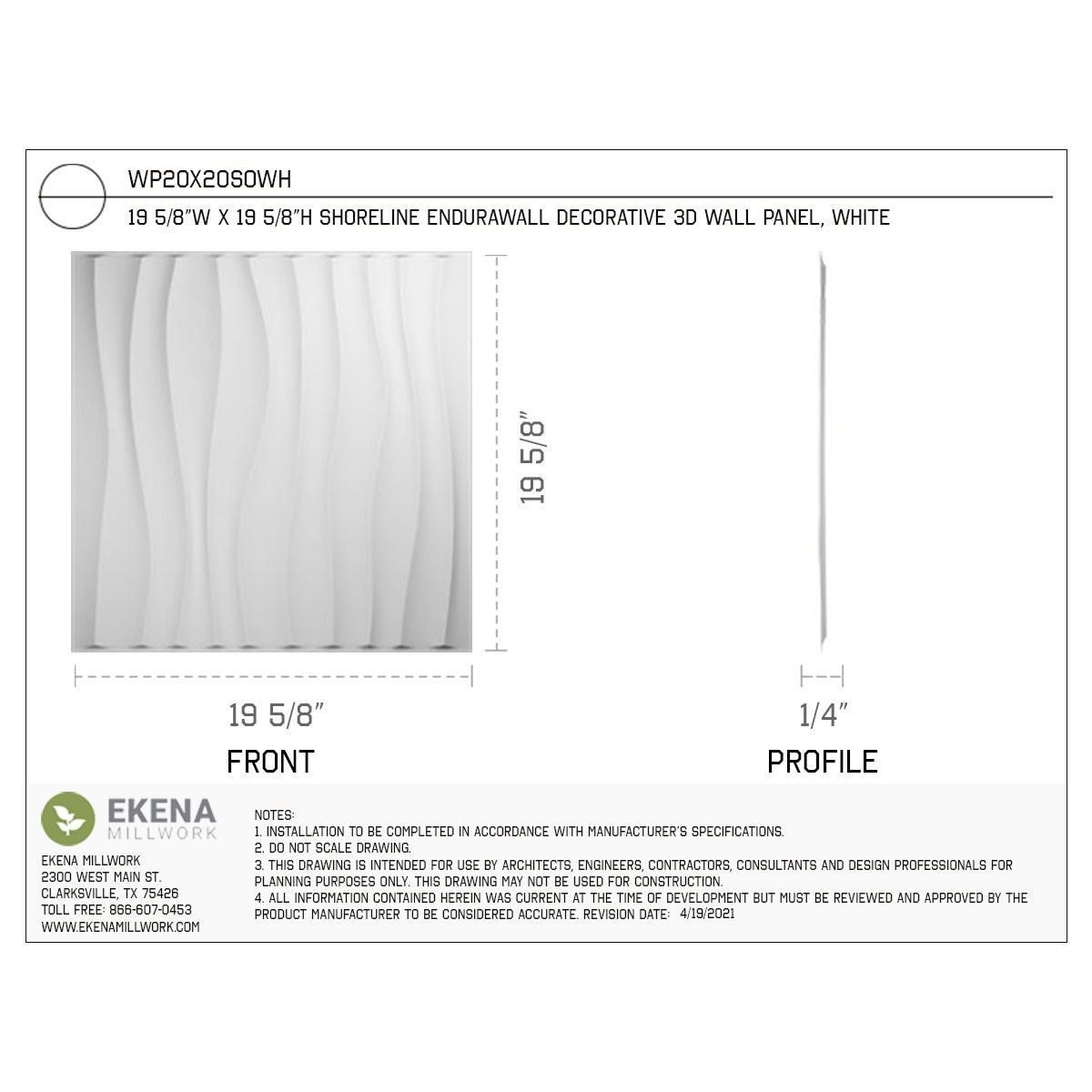 Ekena Millwork WP20X20SOWH-CASE-12 Wall-Panels - View #2