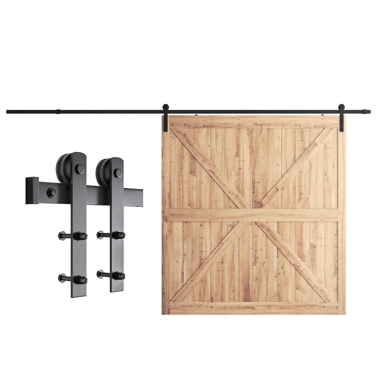 Phyfalip  12ft Barn Door Hardware Kit Heavy Duty Carbon Steel Sliding Track System for 72 Inch Wide Door Panel Smooth Quiet Operation Easy to