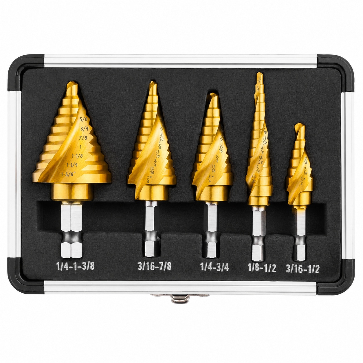 Avid Power 50 Size High Speed Steel Step Drill Bit Set Titanium Coated Spiral Fluted Self Centering Drilling Tool For Metal Sheet