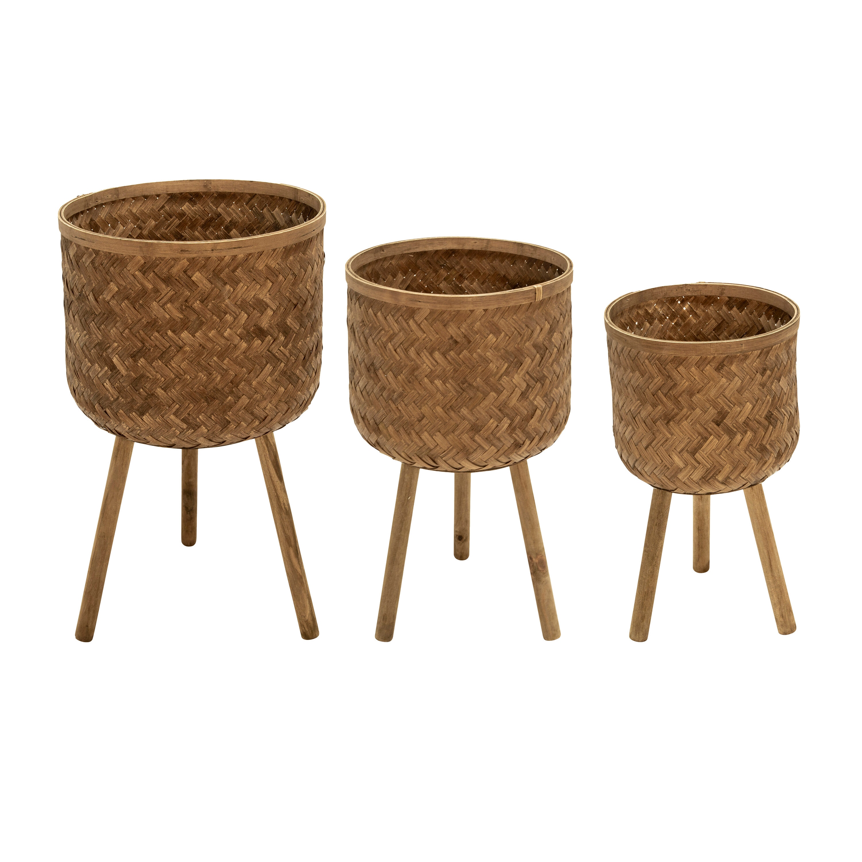 AHIOU HOME ZAAHG-106795PP 3 -Pack 15.0-in W x 26-in H x 15-in D Brown Bamboo Contemporary/Modern Indoor/Outdoor Planter Stand Included