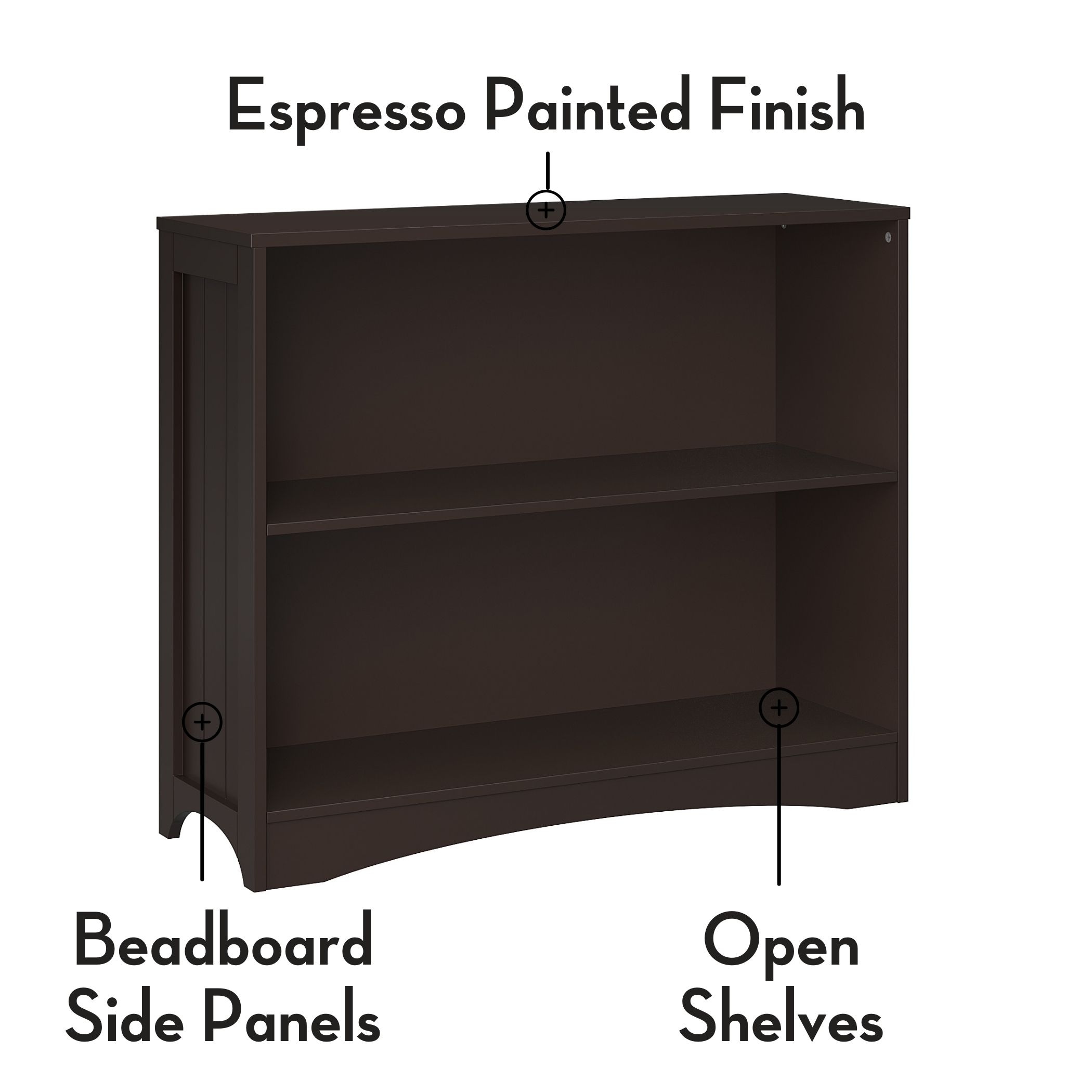 Espresso Beadboard-Inspired Kids' Horizontal Bookcase with Storage Cubes