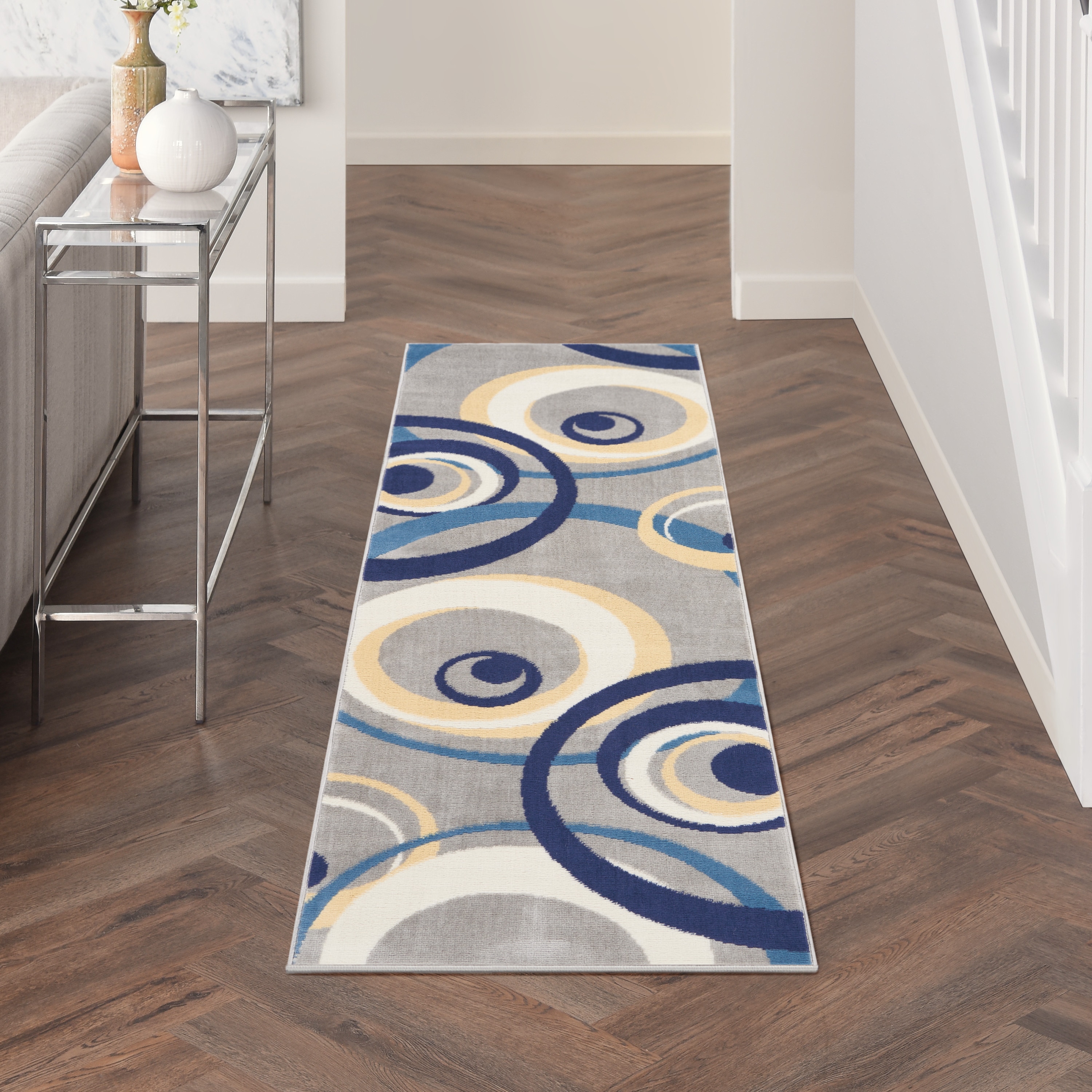 Nourison 99446412041 Grafix 2 x 8 (ft) Loomed Polypropylene Grey Rectangular Indoor Bohemian/Eclectic Area rug