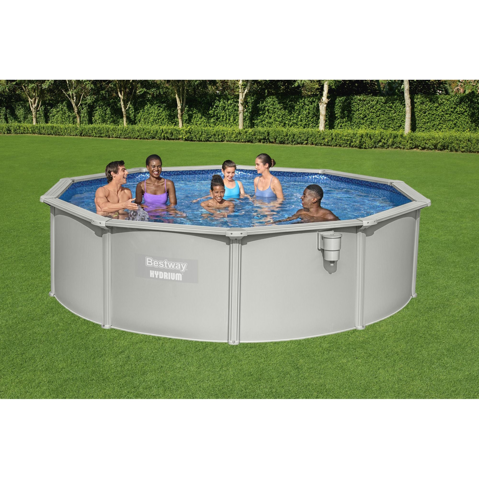 Gray 15' Round Steel Wall Above Ground Pool Set with Filter Pump