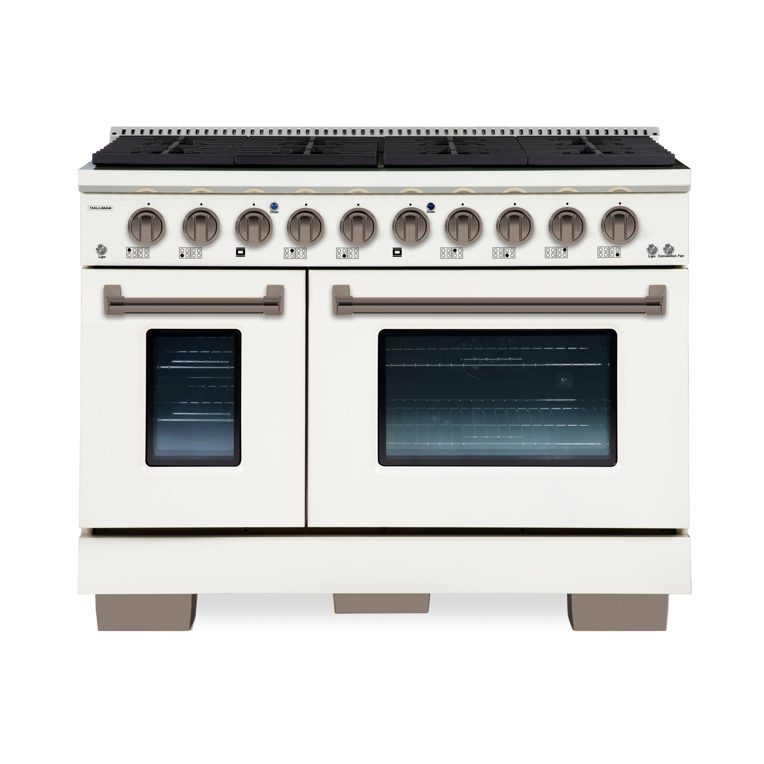 Hallman HBRG48BZAW 48-in 8 burners 4.5-cu ft / 2.5-cu ft Convection Oven Freestanding Double Oven Gas Range ( Off-White )