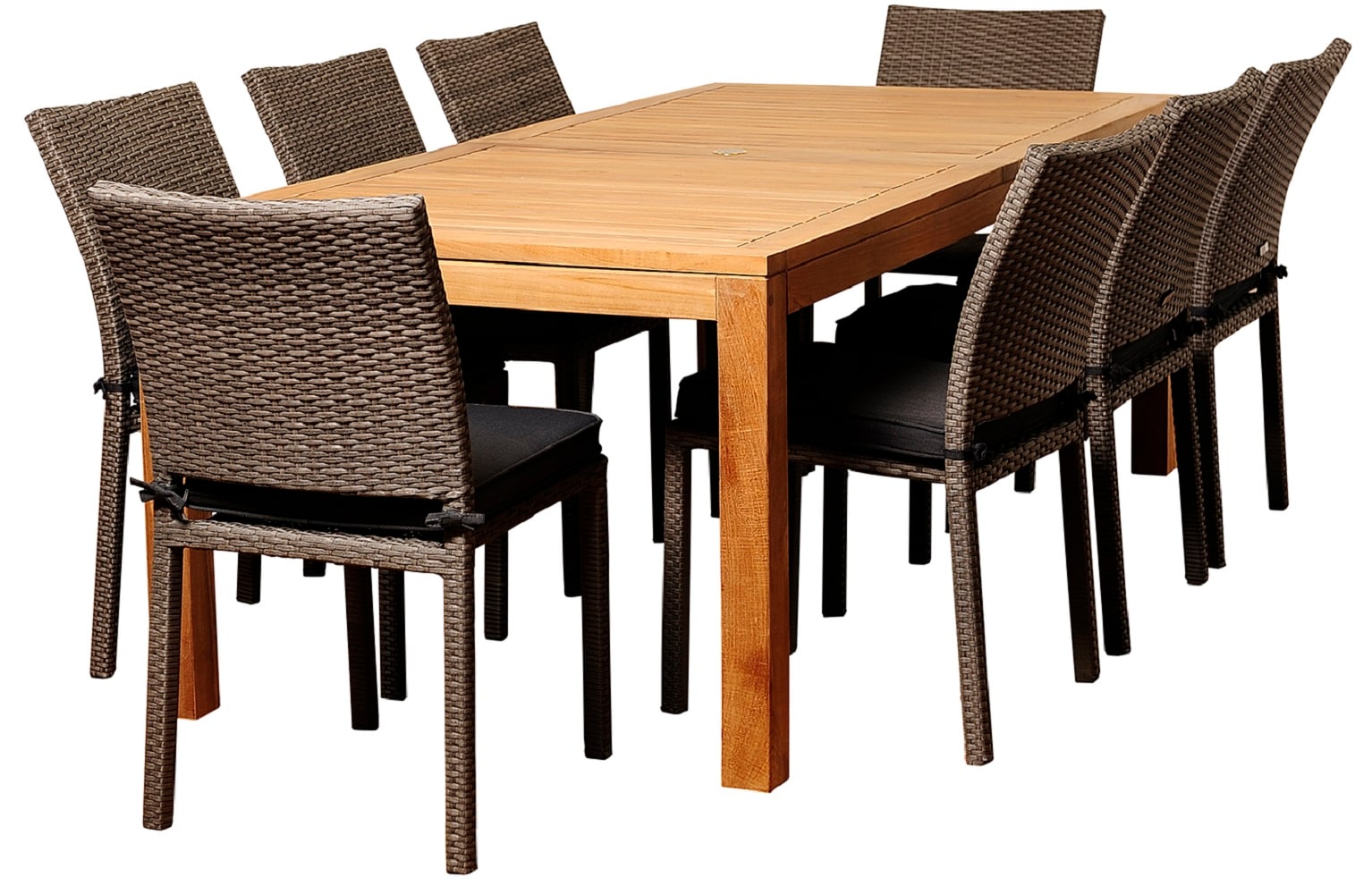 Envelor EN-IH-DAM9PC Damian 9-Piece Brown Wicker Patio Dining Set Wood Rectangle Table with 8 Gray Cushions Stationary Chairs