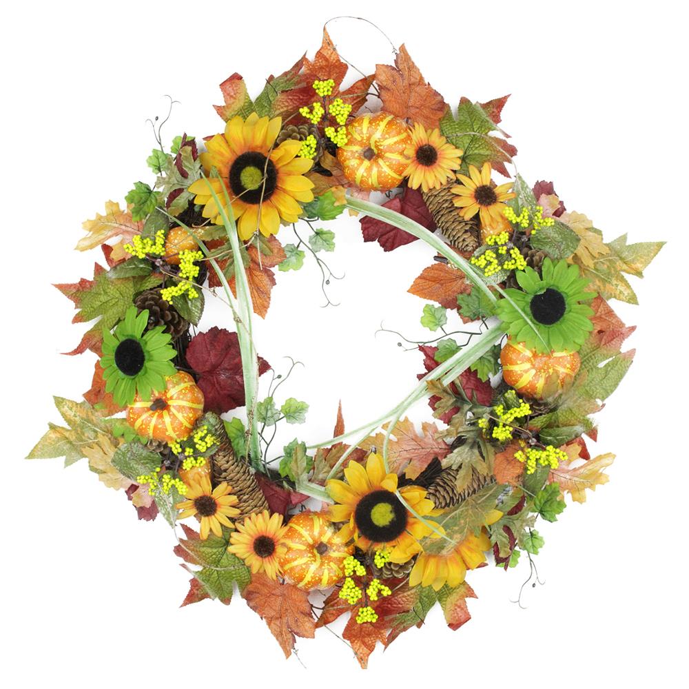 Northlight 24-in Autumn Mixed Leaf Flowers Pine Cones and Pumpkin ...