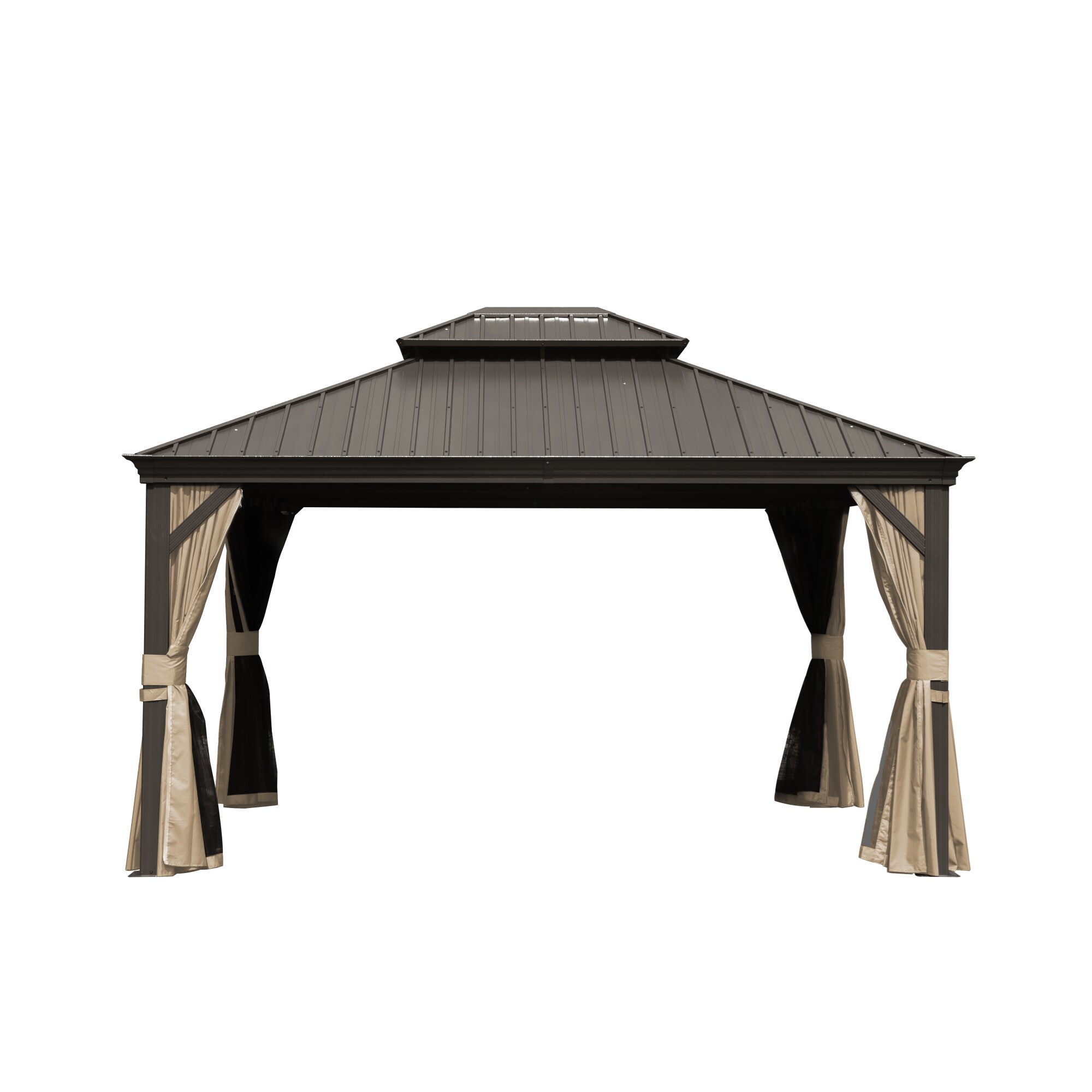Lycvki 03DXZ-30 10-ft x 11.3-ft Patio Gazebo Canopy Tent Brown Gazebo with Soft Top Roof (Screen Included)