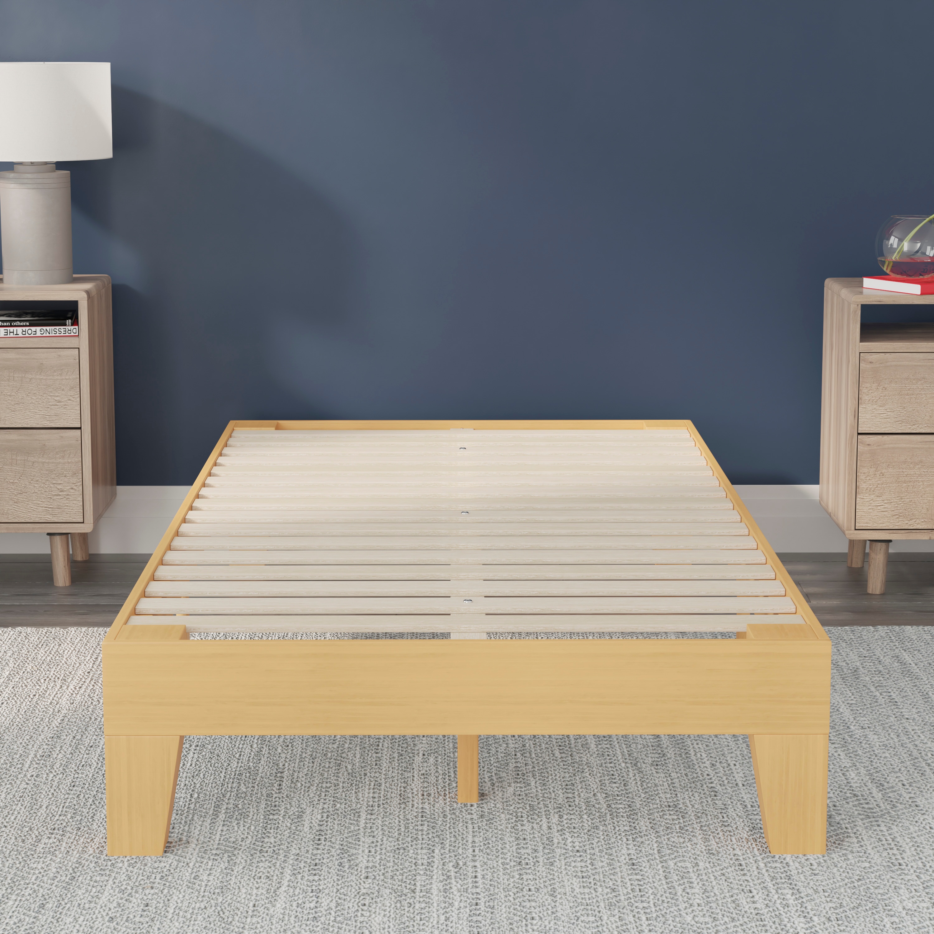 Twin Natural Pine Wood Platform Bed Frame with Slats