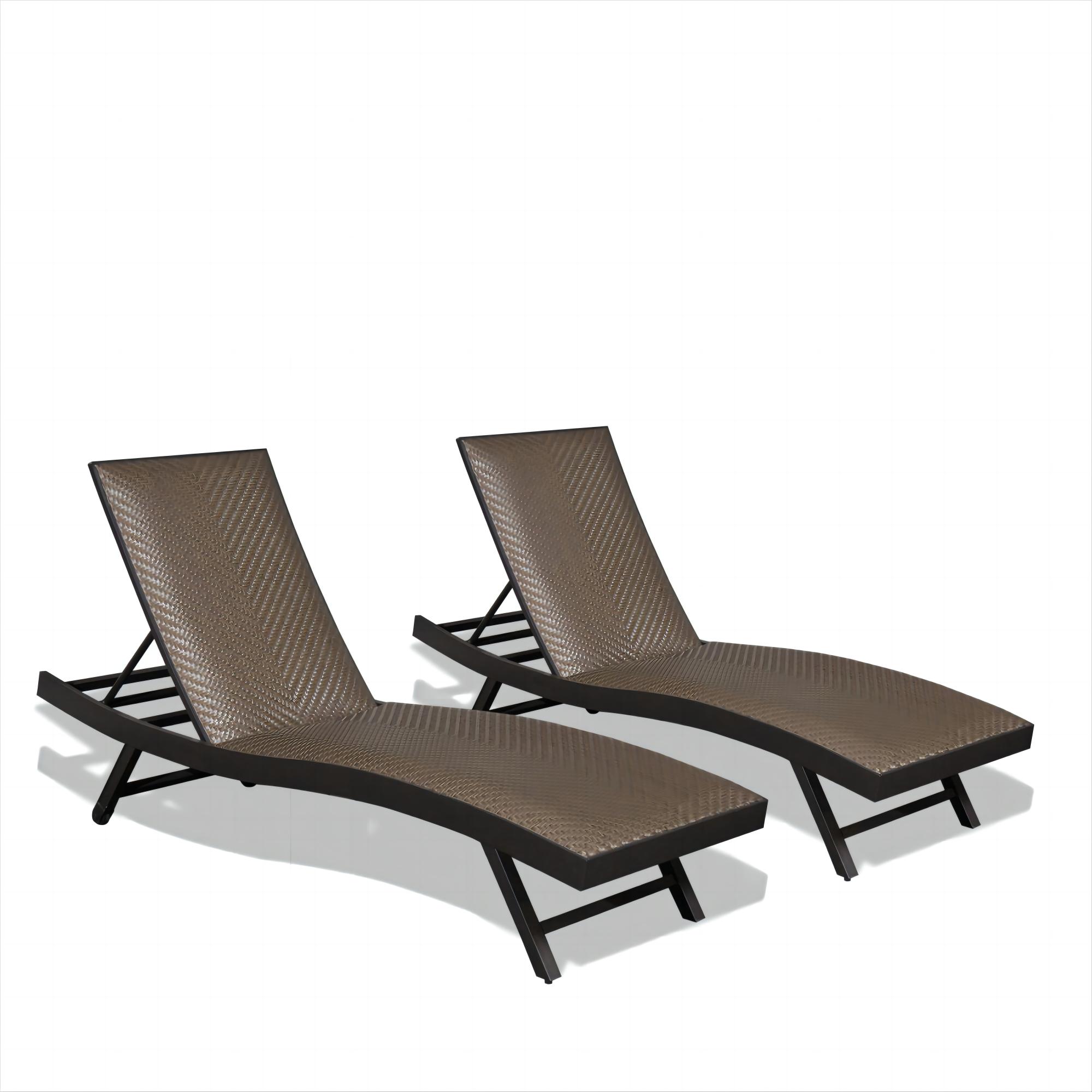 GDFStudio 333519 Outdoor PE Wicker Chaise Lounge (Set of 2) Reclining Adjustable Chairs Dark Brown