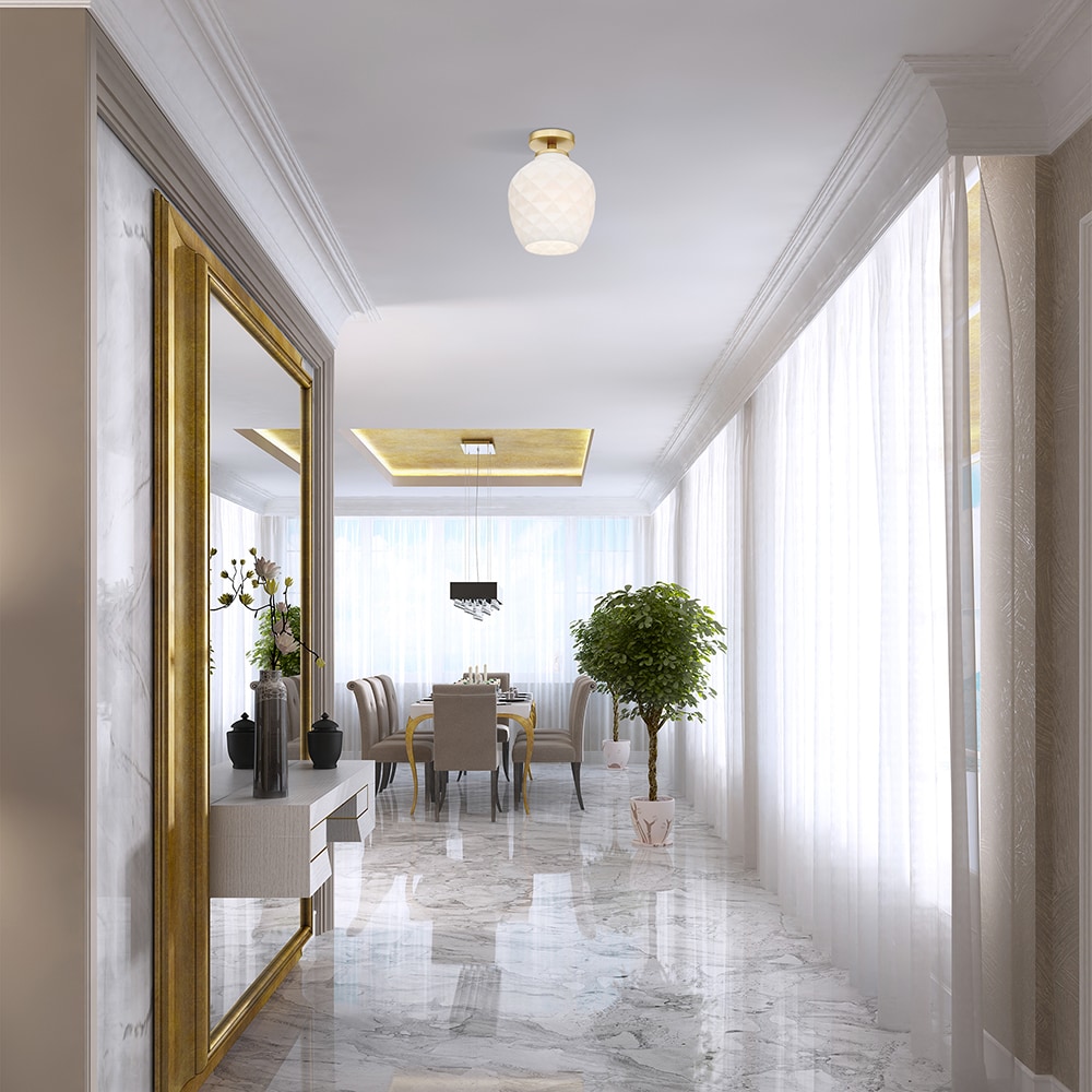Ele Sculptural Glass Shade Semi-Flush Light in Brushed Gold