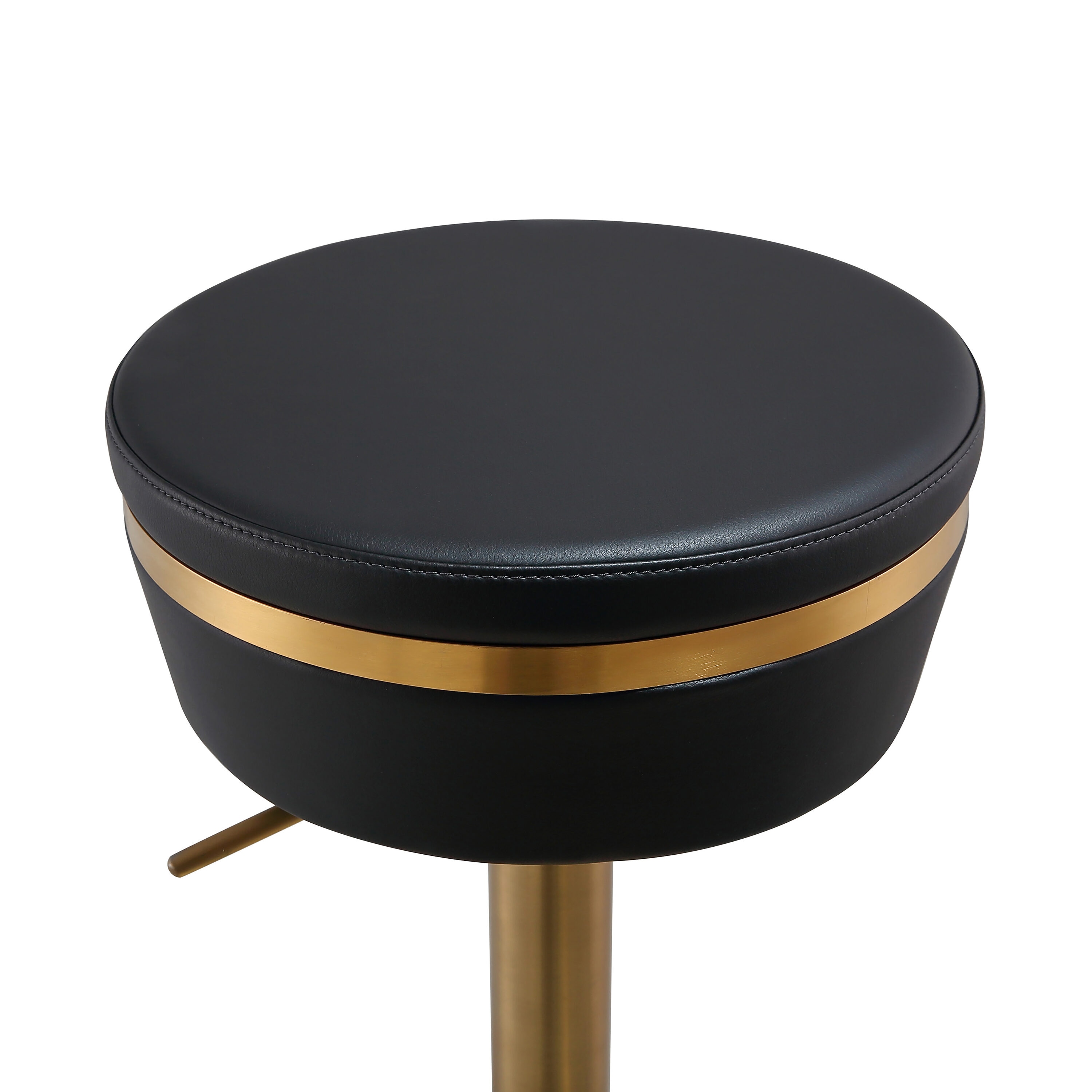 Astro Contemporary Black and Gold Vegan Leather Swivel Stool