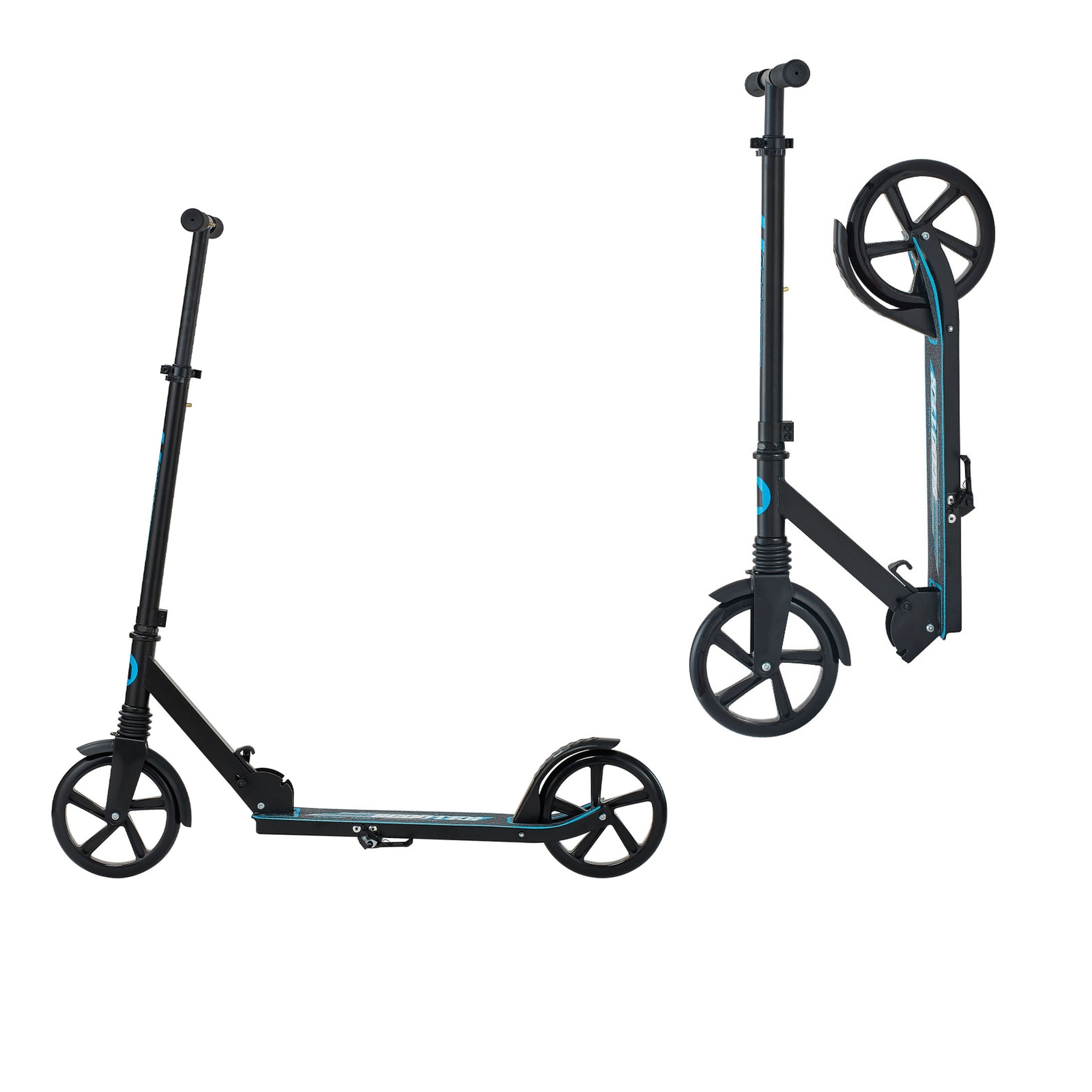 WOQWOQ Kick Scooter 2-Wheel Adjustable Handlebar Foldable Anti-Slip Deck Black and Blue