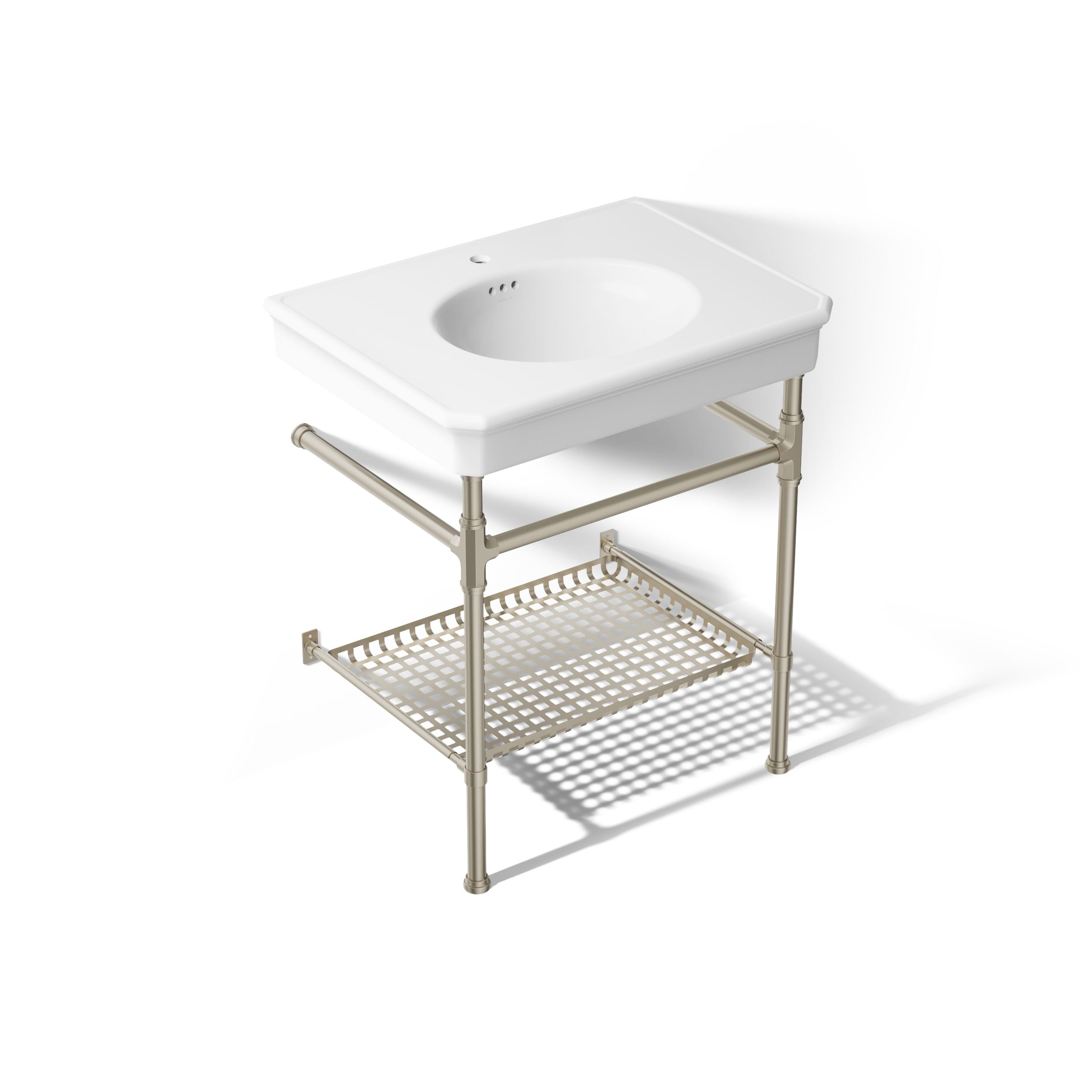 KOHLER Claude Fire Clay 22.5-in Vessel Rectangular Traditional White with Brushed Nickel Bathroom Sink