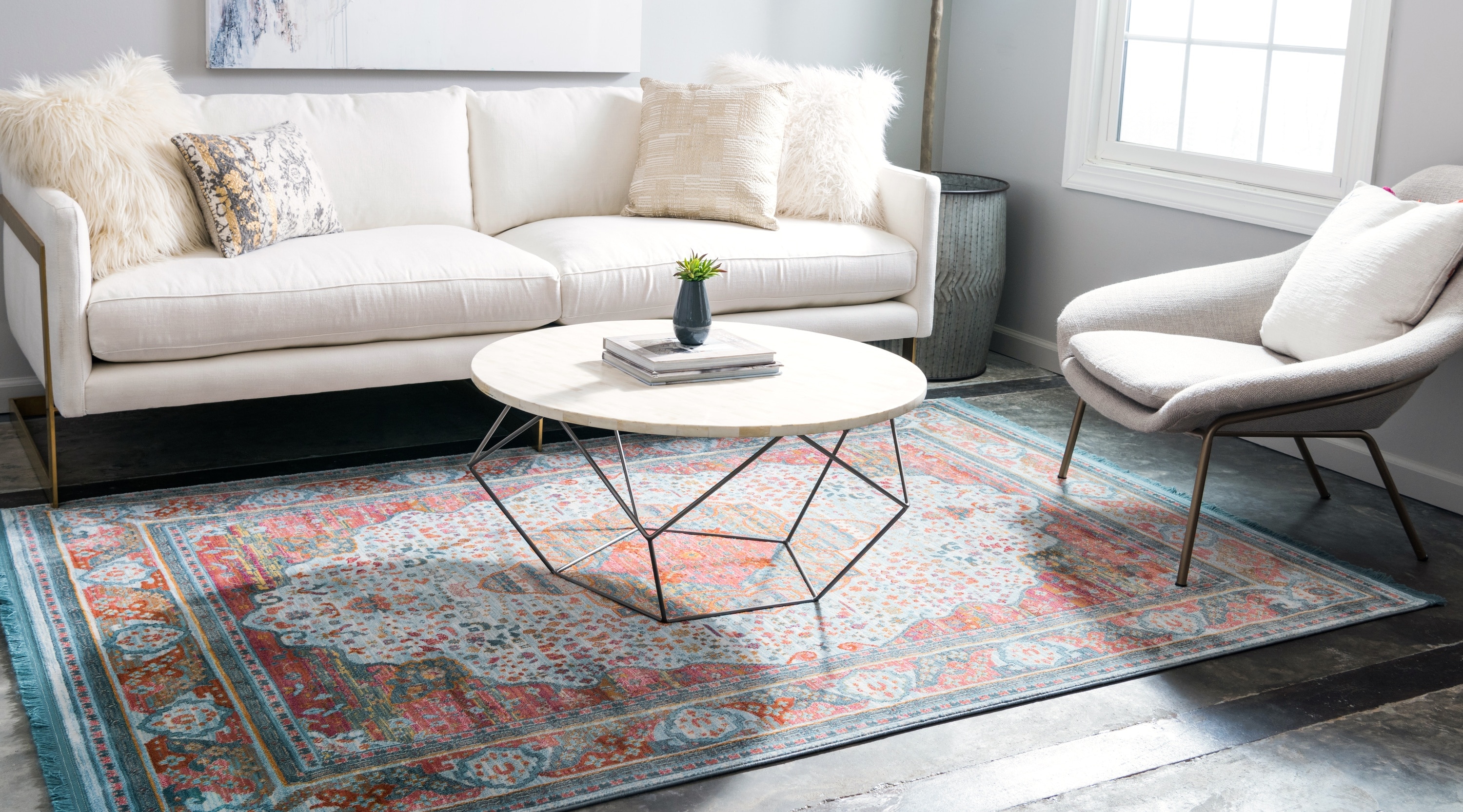 Reversible Easy-Care Synthetic Rug in Light Blue, 2' 2" x 3' 1"