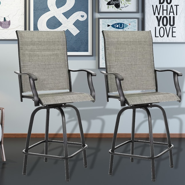 Fufu Gaga Swivel Metal Frame Outdoor Bar Stools Height Patio Chairs All Weather Furniture Set Of 2 In The Department At Com - Sling Bar Height Patio Chairs