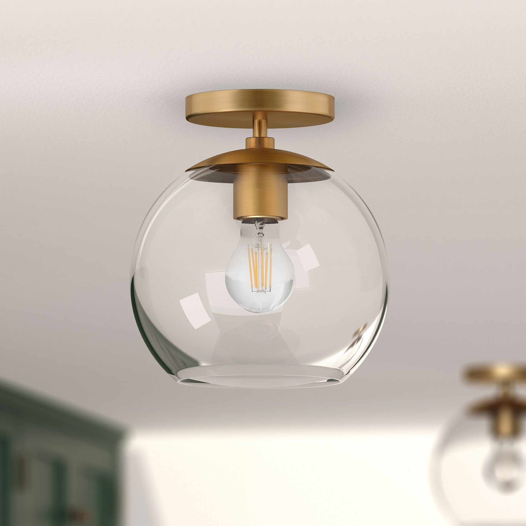 Brass With Clear Glass Semi Flush Mount