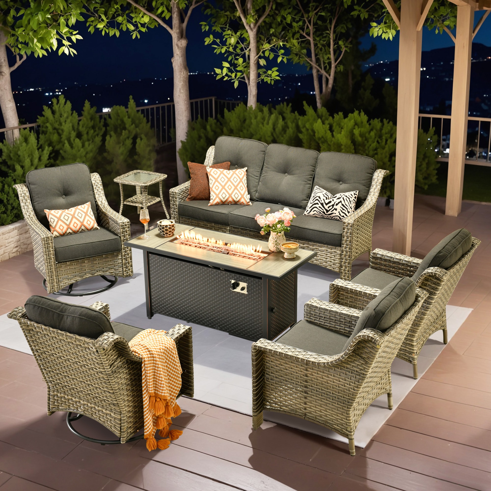 Caodoc L5-CFP03-YZPAD1072 New right-Angles Rattan Outdoor Sectional with Black Cushions and Rattan Frame