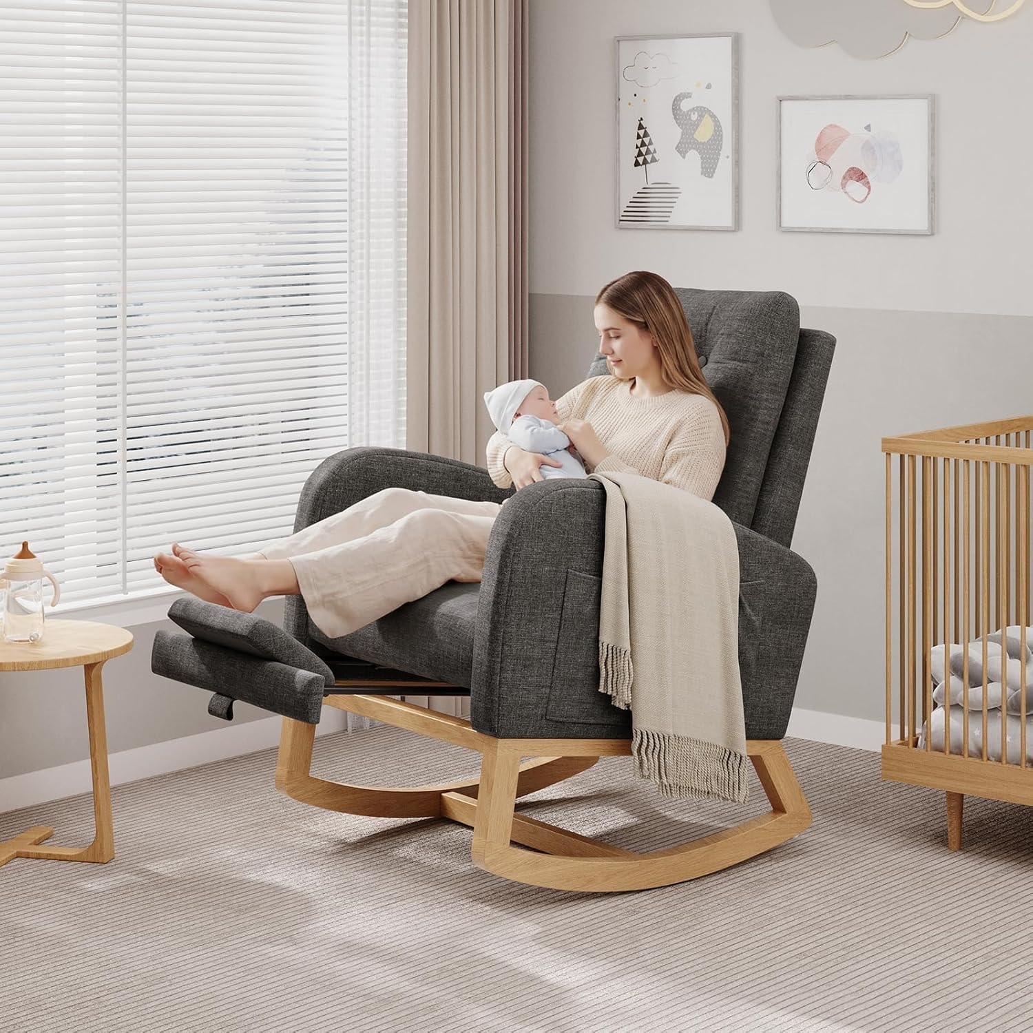Garvee - Modern Nursery Rocking Chair Upholstered Glider with High Back and Padded Seat Comfy Roc...
