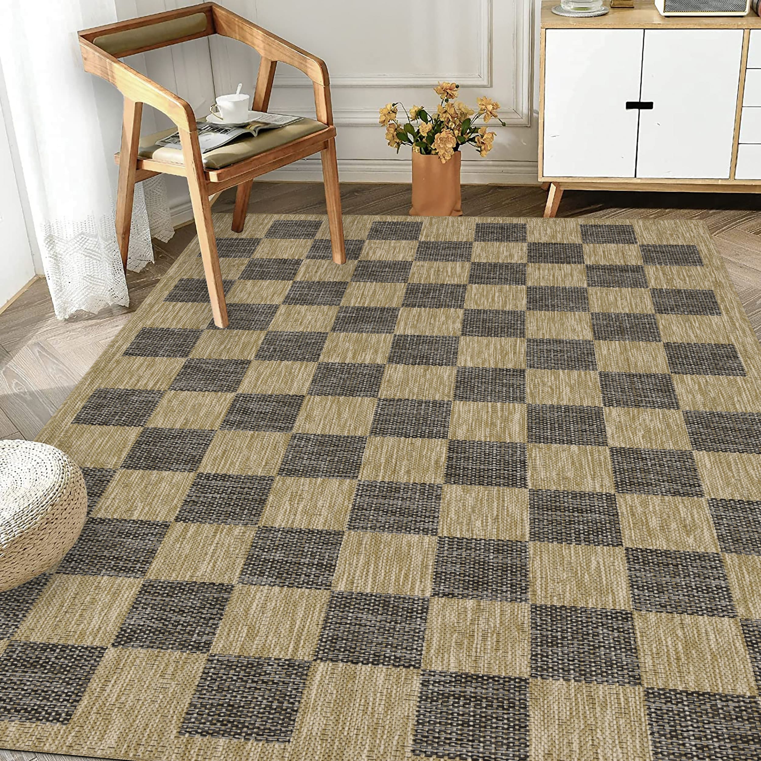 Playa Rug PLY-DAY-BLK-JUT-5X8 5 x 8 (ft) Sisal Daisy-Natural Black Rectangular Indoor/Outdoor Geometric Area rug