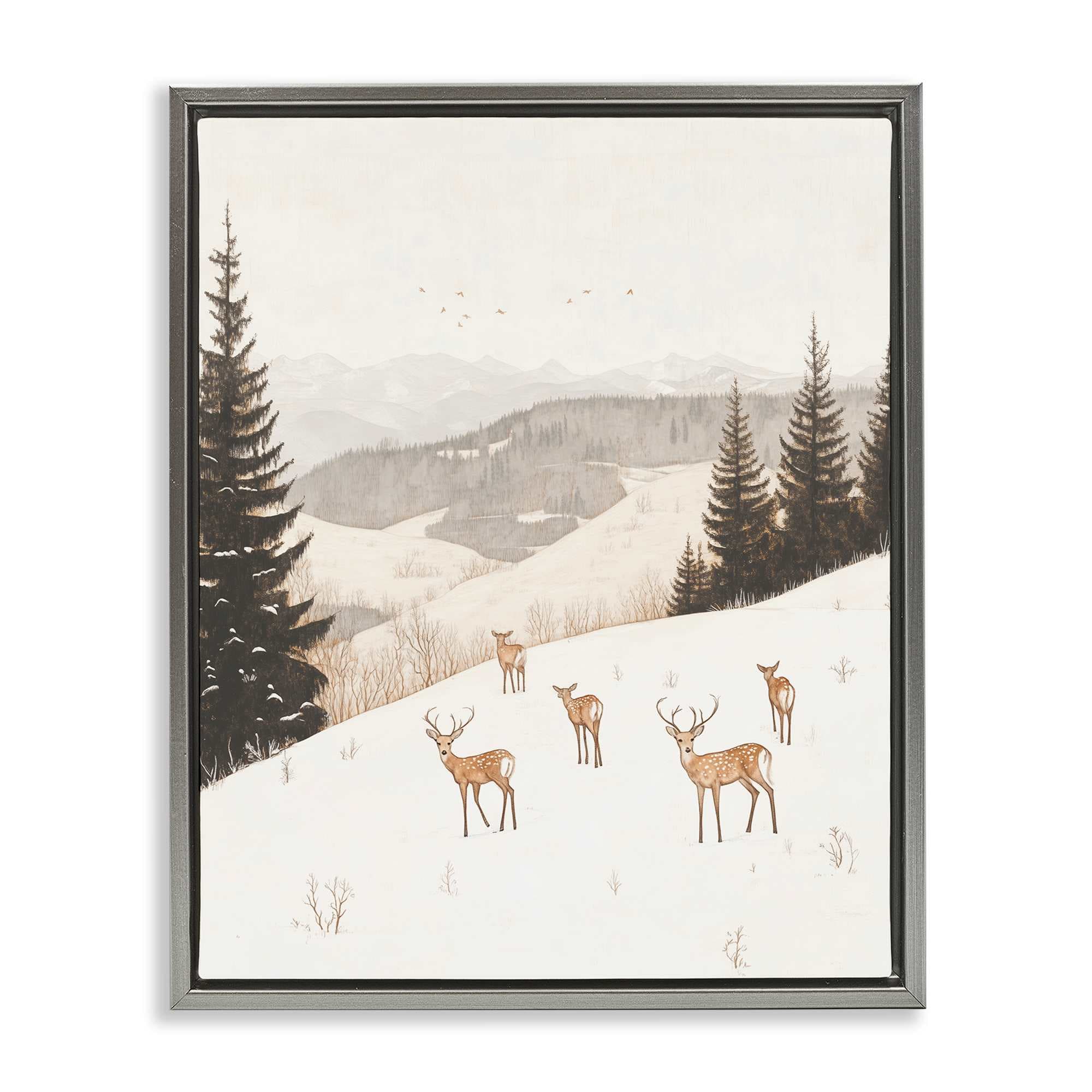 Stupell Industries BT-761-FFL-16X20 Winter Deer Mountain View Floating Frame design by Arlington Prints