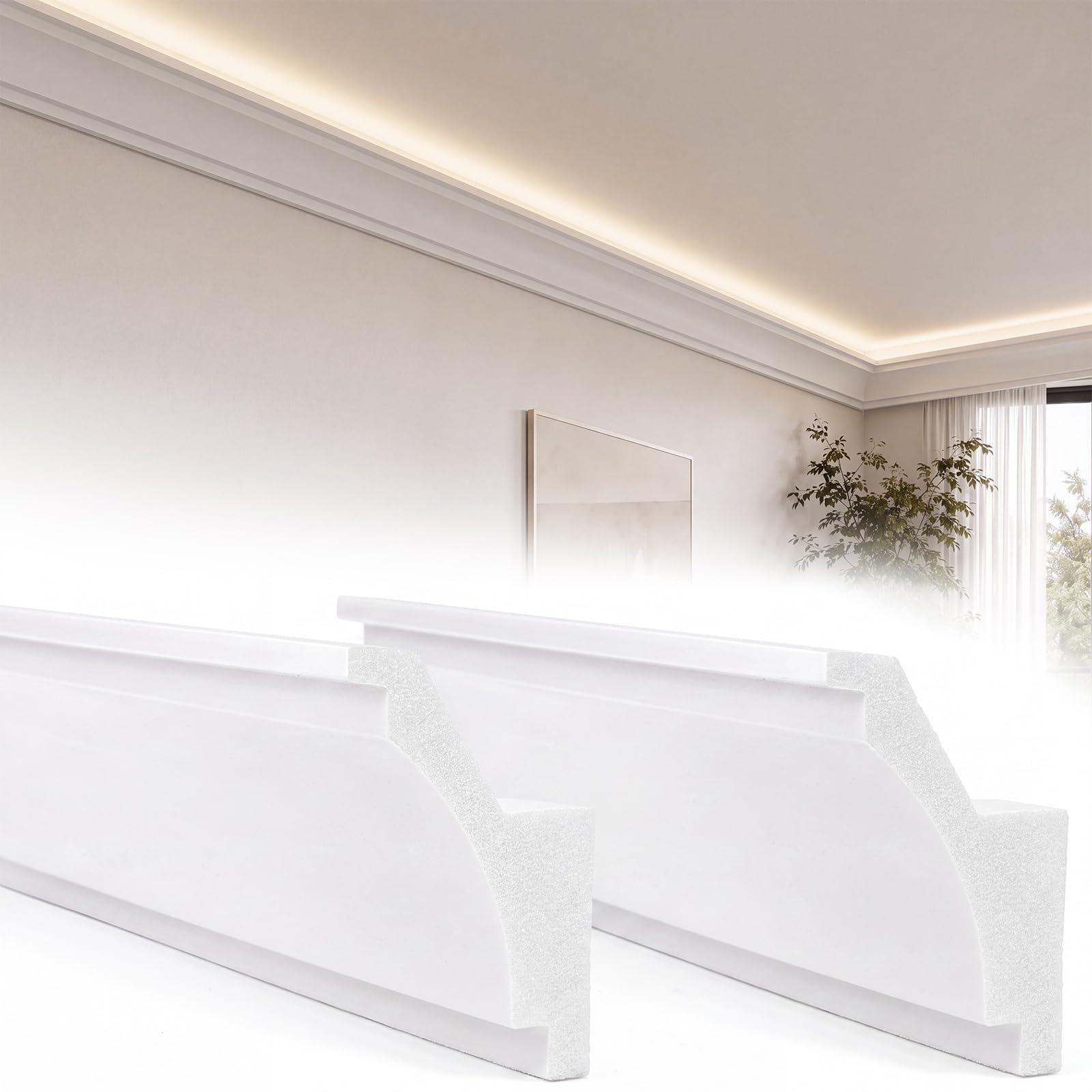 Oyezvary 9 Pcs 47.24 in Ceiling Crown Molding with LED Duct Kit for Seamless Ambient Accent Lighting Waterproof Channel for Easy LED Trim #LOZ0805O469