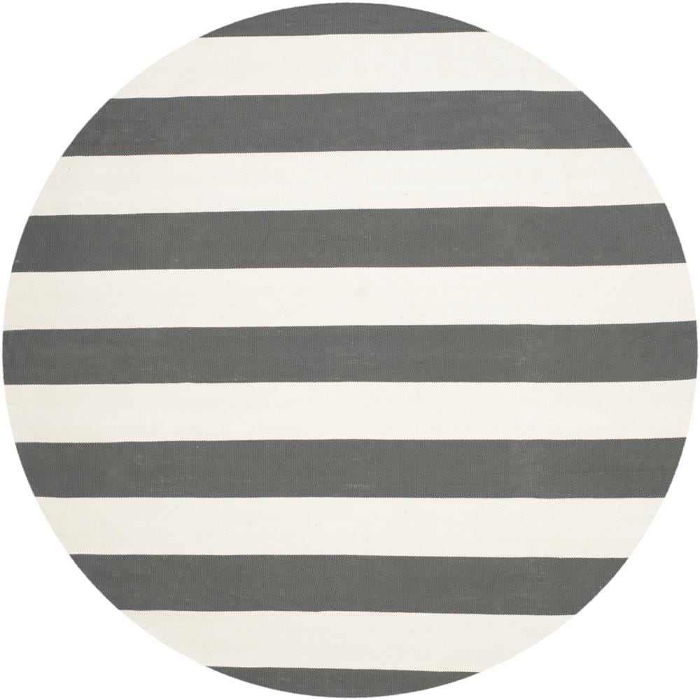 Safavieh MTK712G-8R Montauk Maslin 8 x 8 (ft) Cotton Gray/Ivory Round Indoor Stripe Coastal Area rug