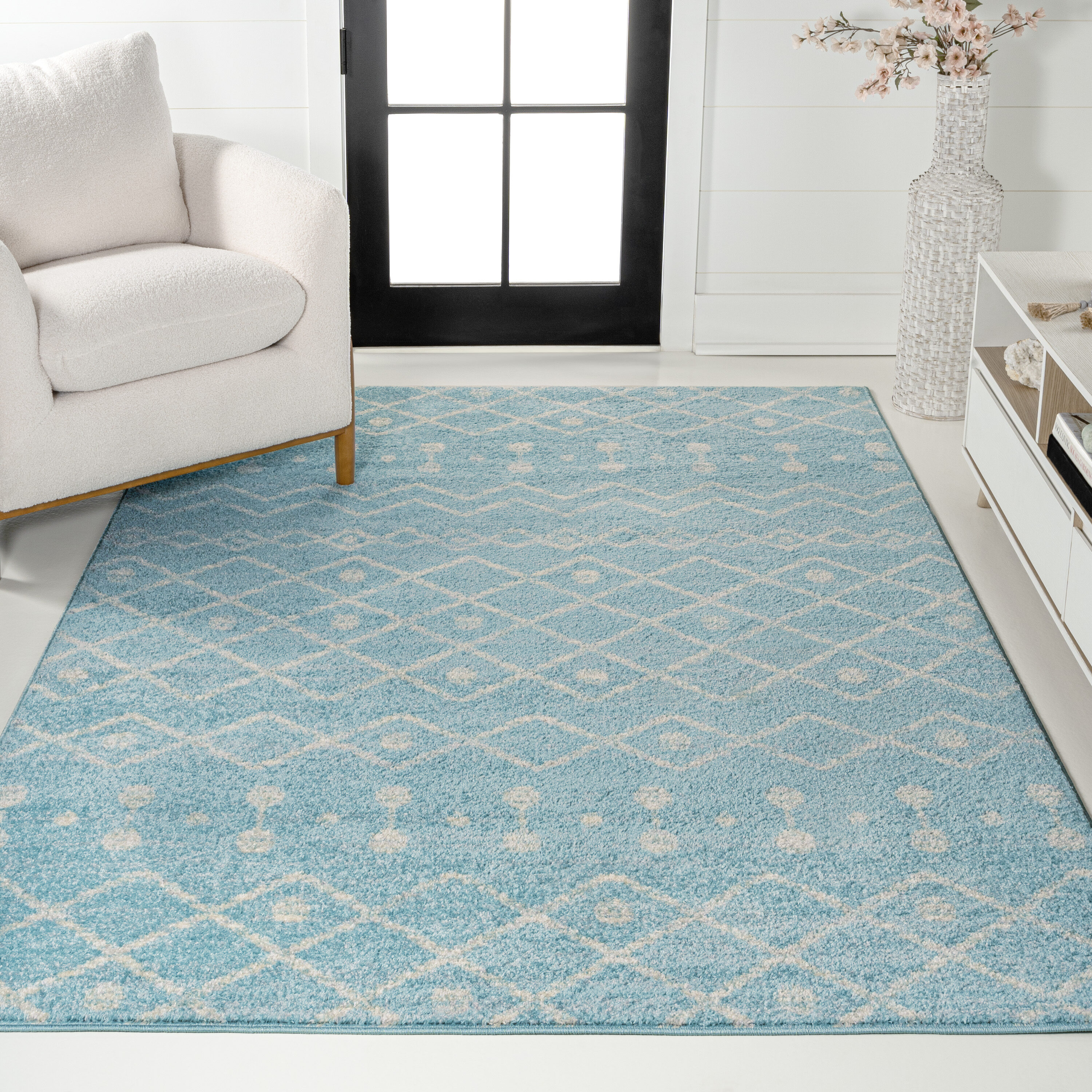 JONATHAN  Y MOH208D-8 Moroccan HYPE Aksil Beni Souk 8 x 10 (ft) Loomed Polypropylene Turquoise/Cream Rectangular Indoor Trellis Rustic Area rug
