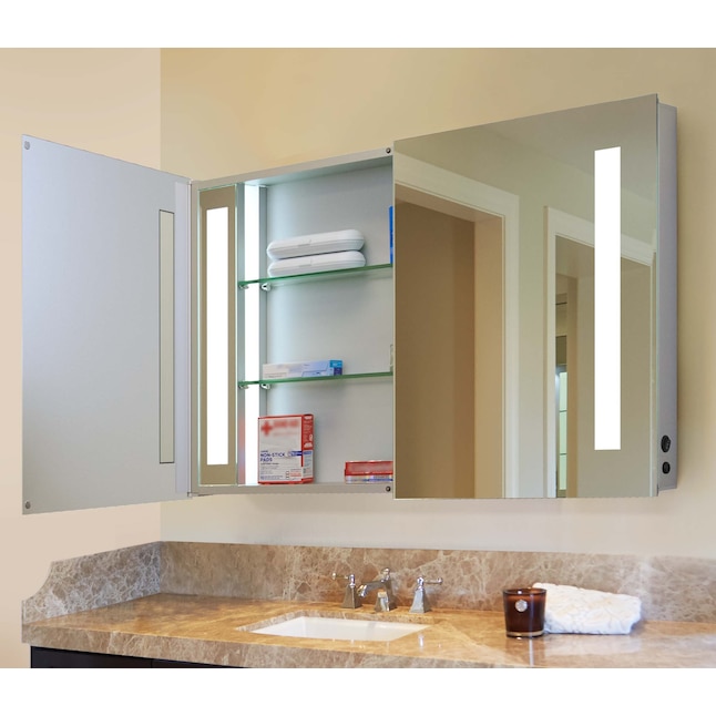 Innoci Usa Zeus 40 In X 26 Lighted, Vanity Art Led Bathroom Mirror Medicine Cabinet With Rock Switch
