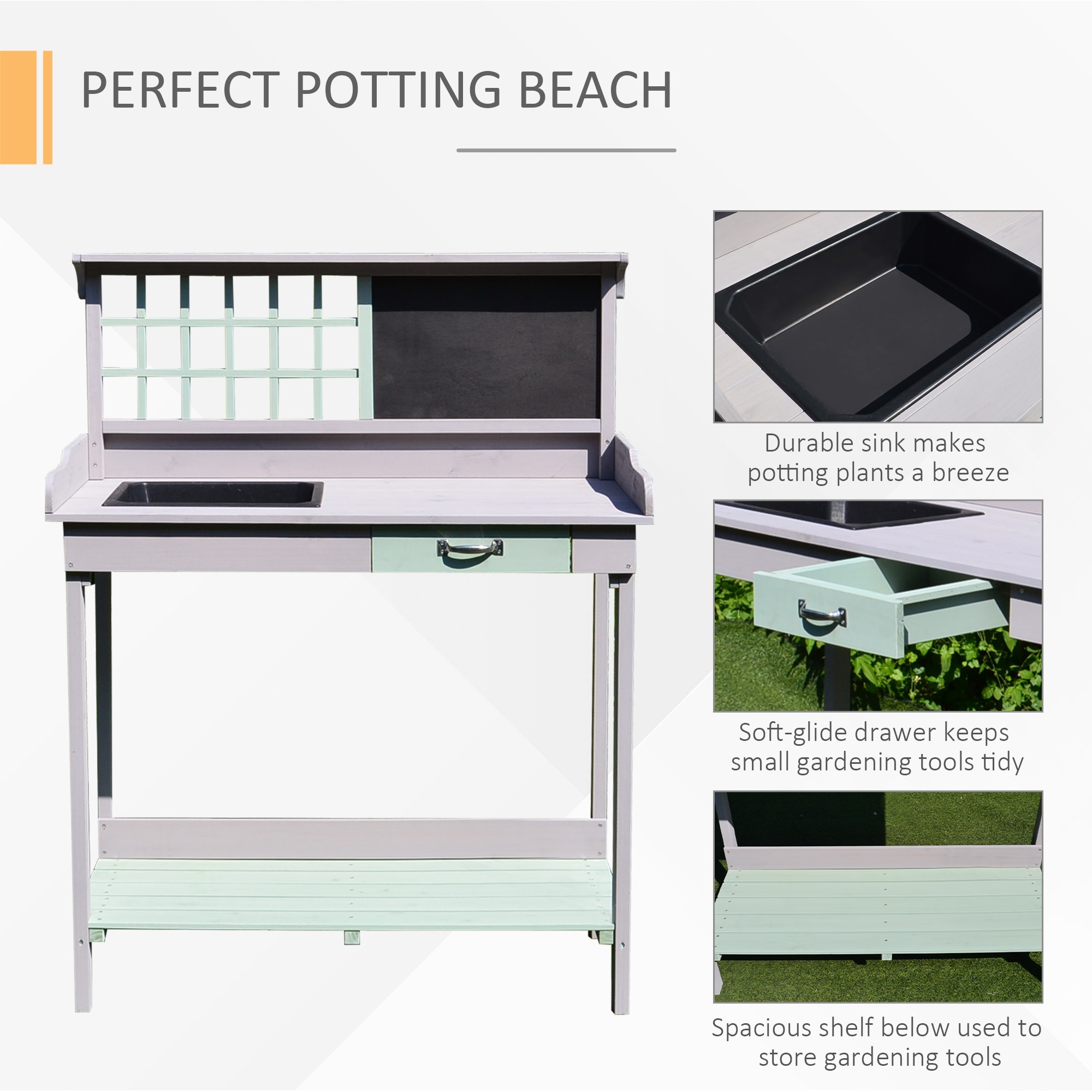 Potting Bench Garden Planting Bench Work Station with Shelf and Sink Drawer