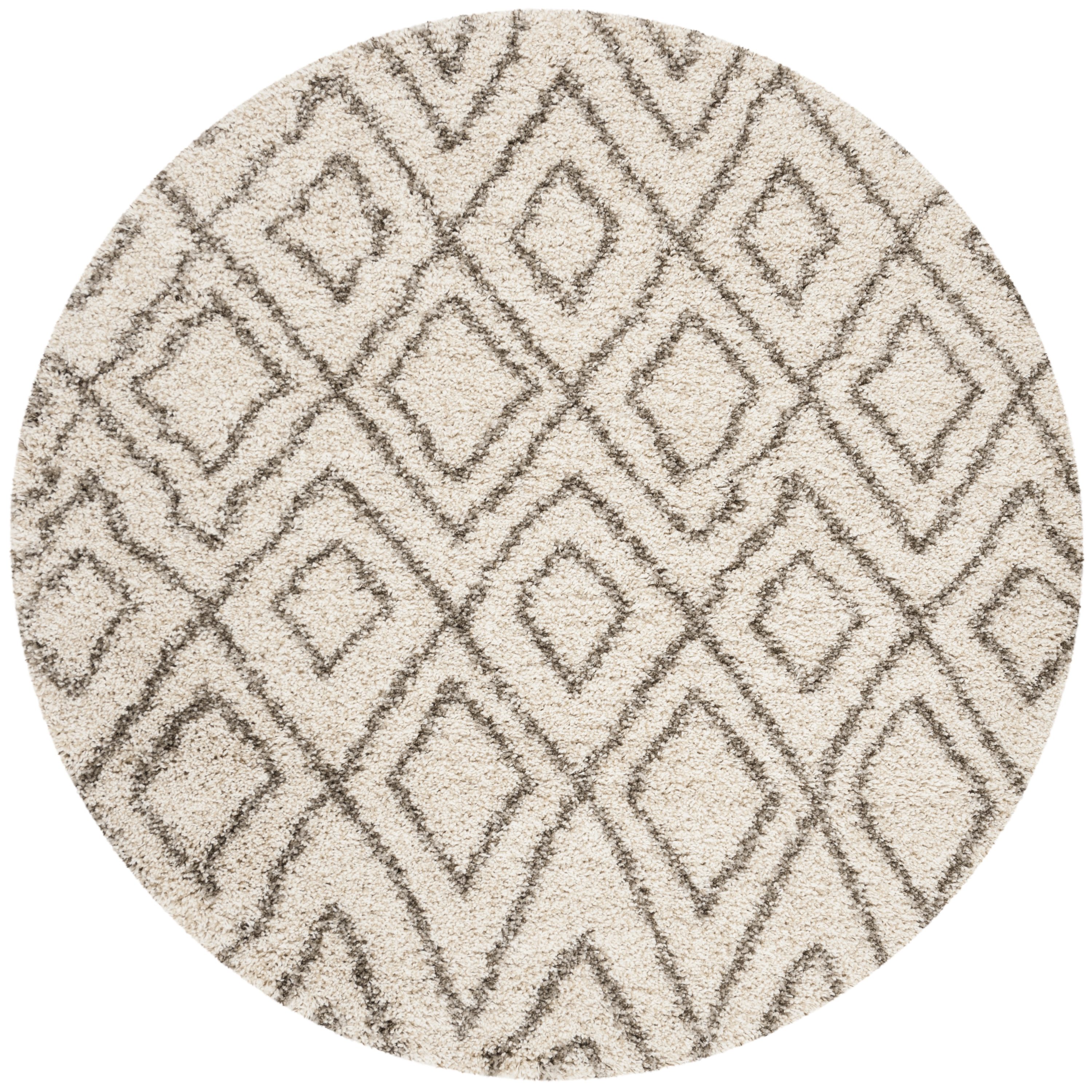 Safavieh SGH332A-5R Hudson Acadia Shag 5 x 5 (ft) Loomed Polypropylene Ivory/Gray Round Indoor Abstract Moroccan Area rug