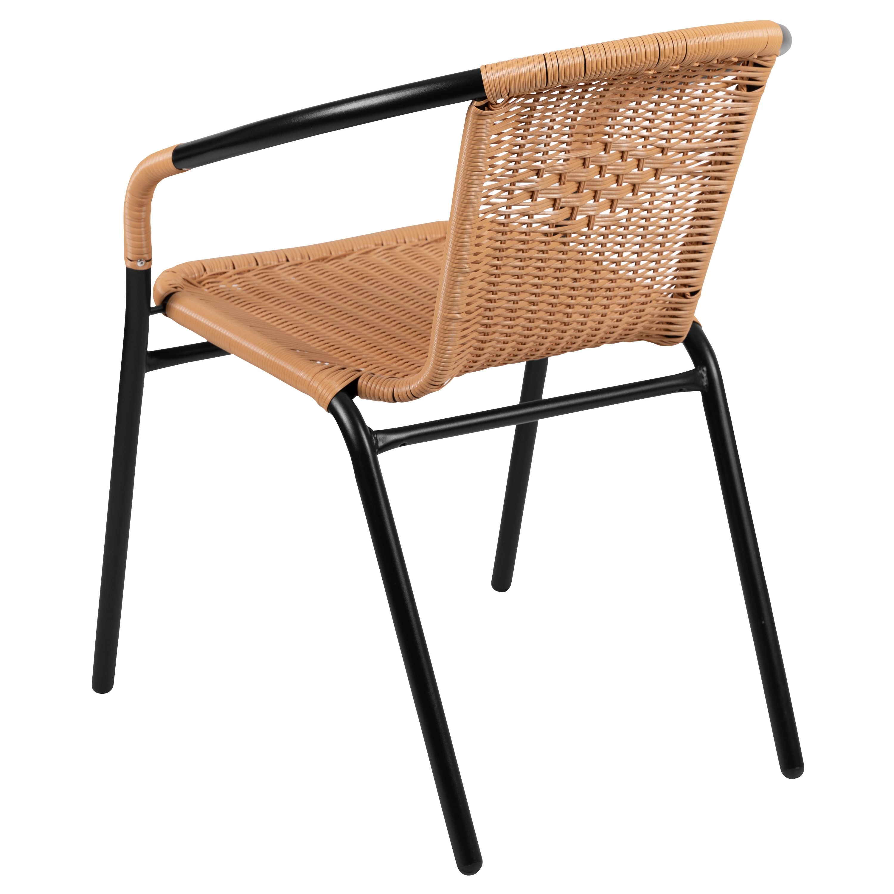 Beige Rattan and Black Steel Patio Dining Chairs, Set of 2