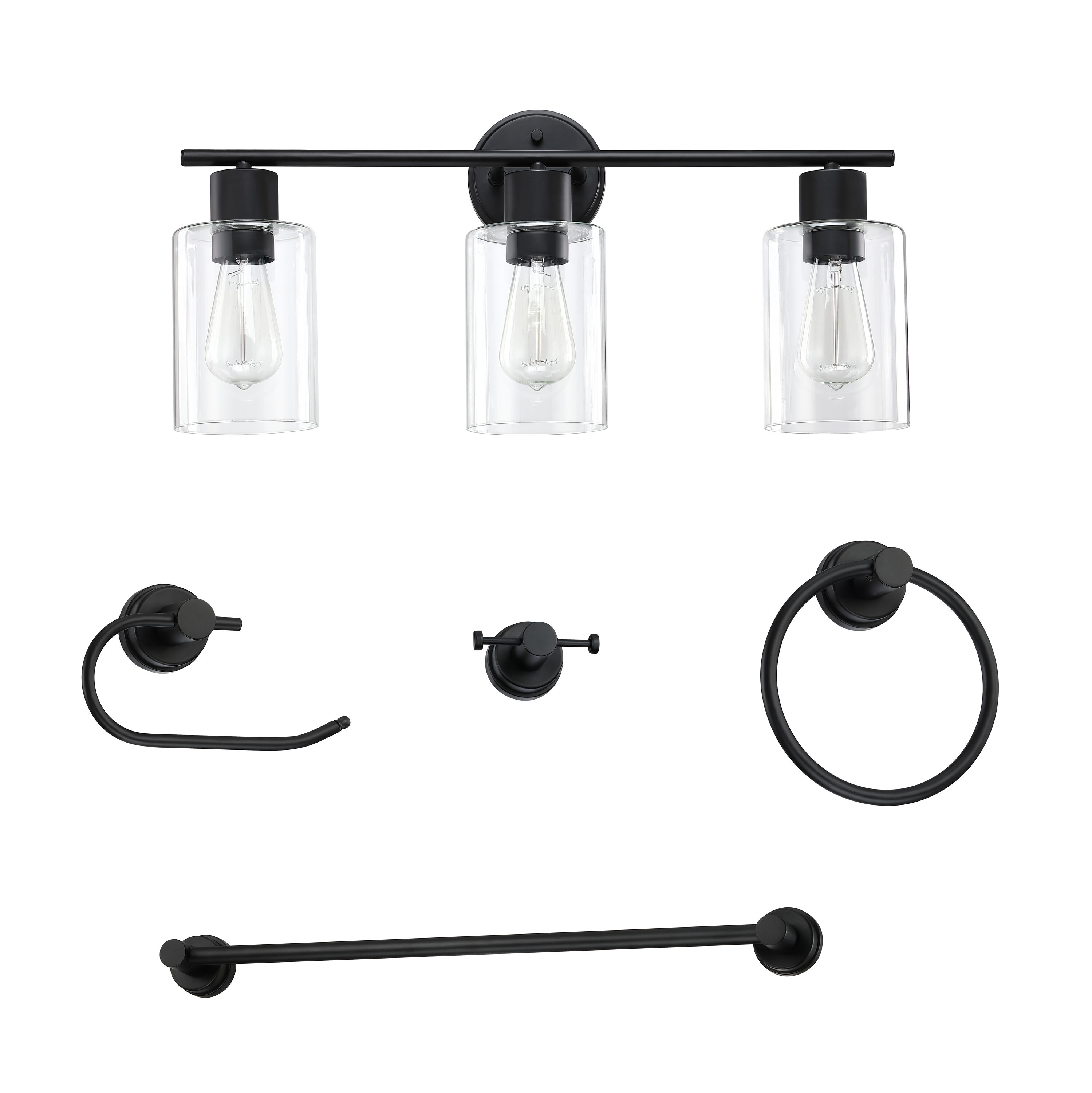 Hukoro FL81123-VL5-BK 24.02-in 3 -Light Matte Black Modern/contemporary Vanity light