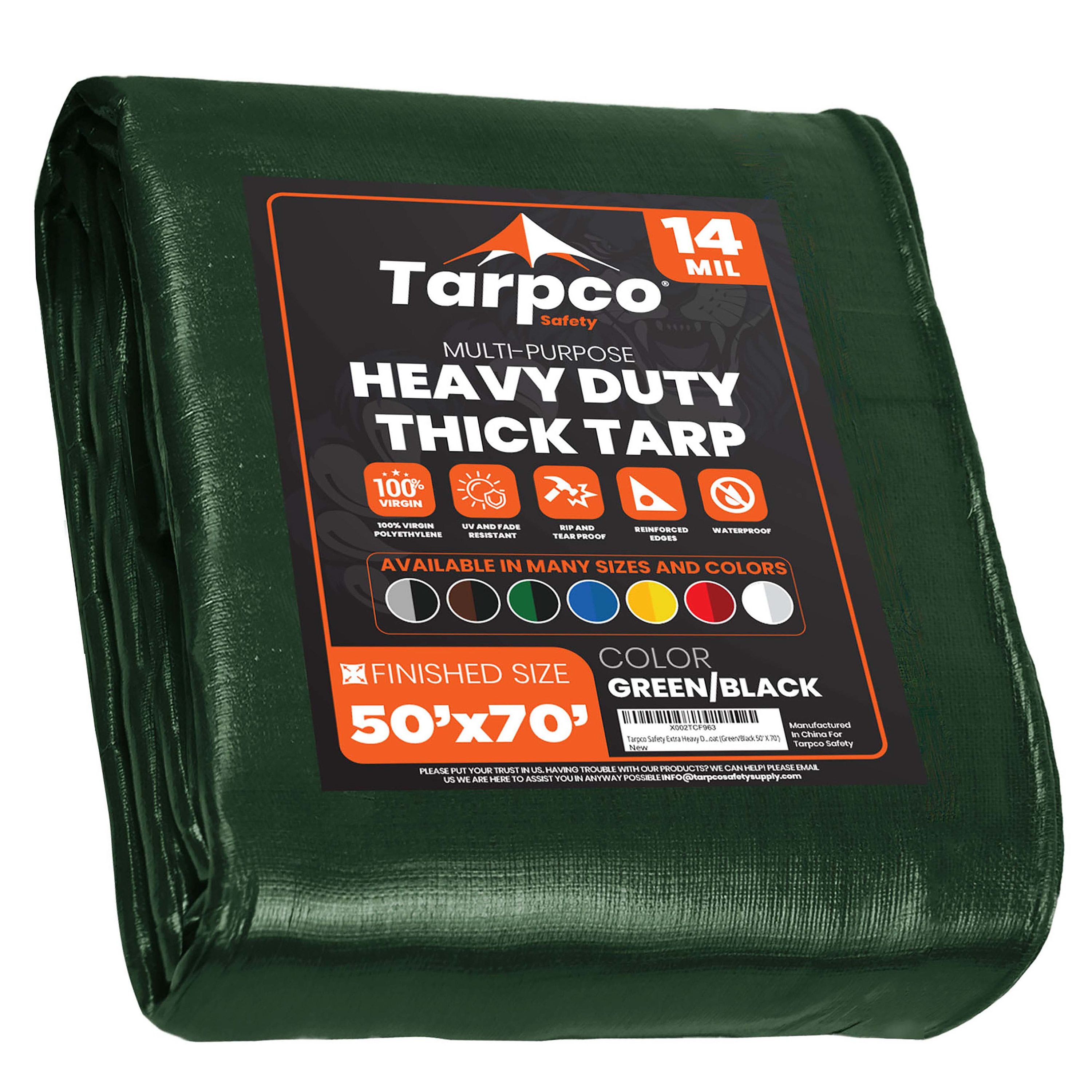 Tarpco Safety TS-103-50X70 50-ft x 70-ft Green Waterproof Commercial Polyethylene 14-Mils Tarp