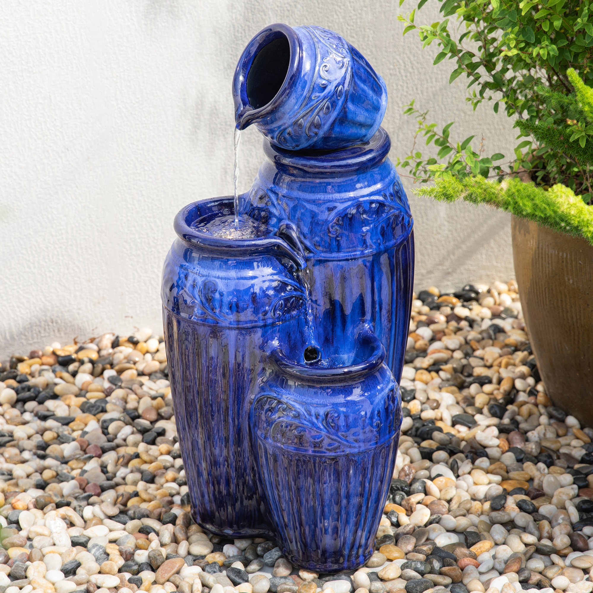 Glitzhome 2007300015 27.25-Inches H Ceramic Water Tiered Outdoor Fountain Pump Included