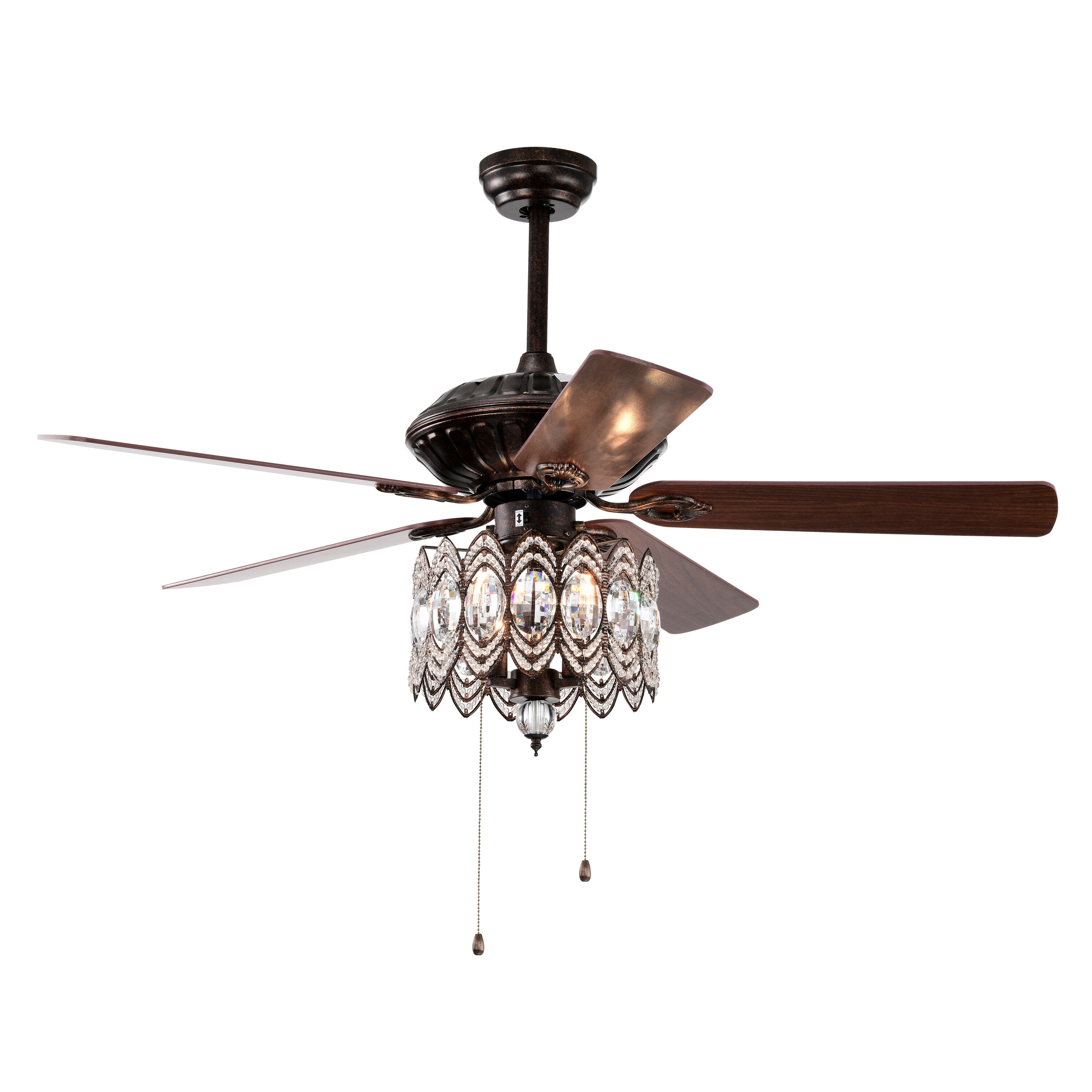 Bayfeve BFHM-82046-CF Classical Crystal 52-in Outdoor Coffee with Plywood Blades Chandelier Ceiling Fan With Light - Remote Included ( 5 -Blade )