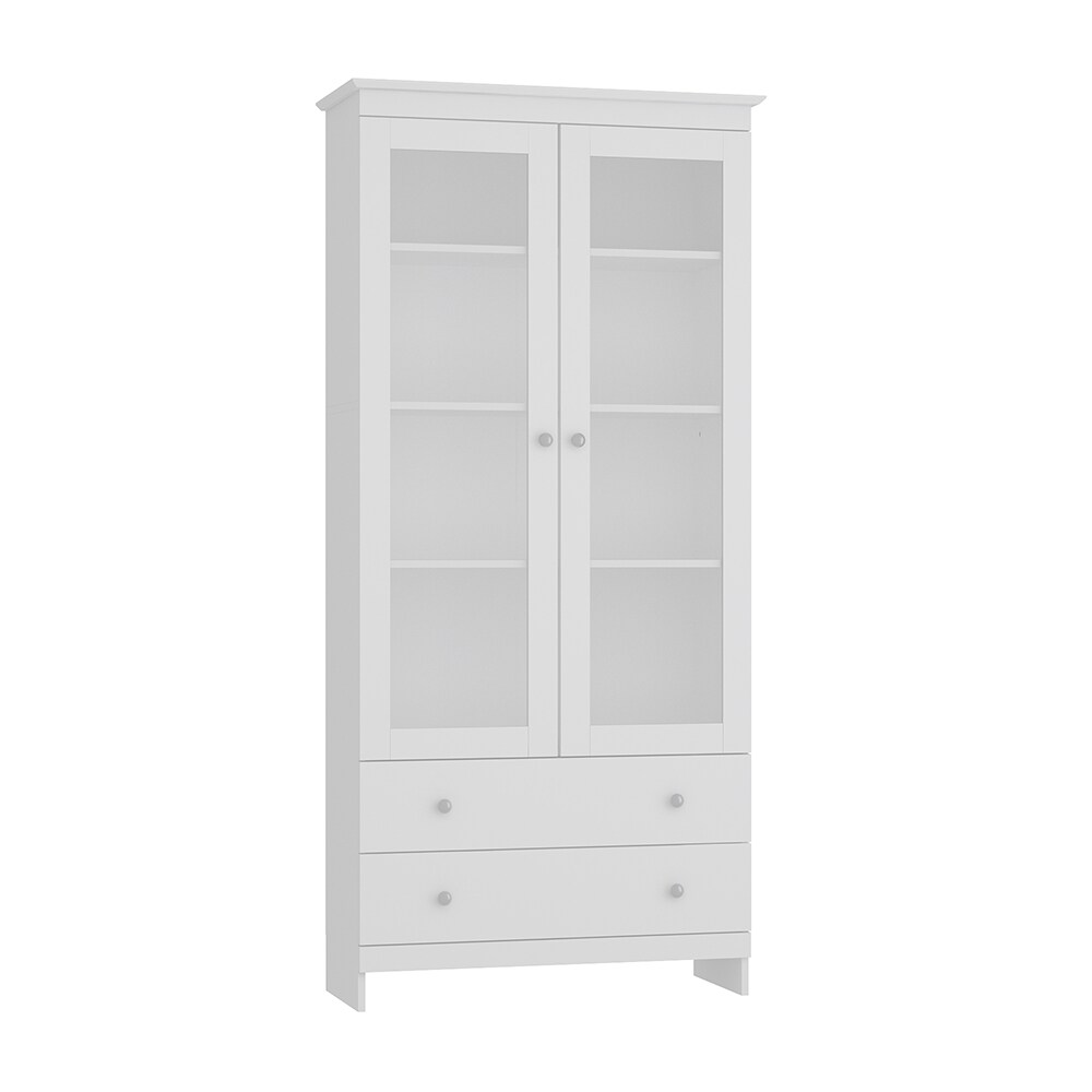  V-KF200181-01 Modern Two Door Two Drawer Bookcase with Transparent Acrylic Panels Adjustable Shelves and Durable Melamine Faced Particle Board