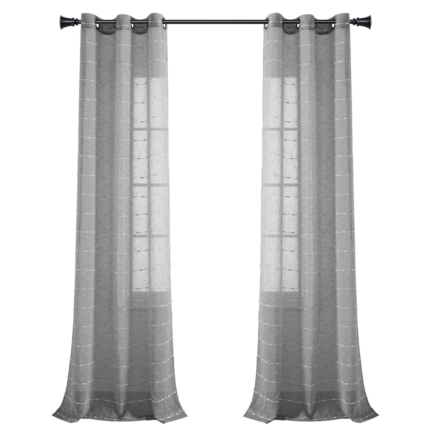 Dark Gray Sheer Polyester Grommet Window Curtain Panels, 38"W x 84"L