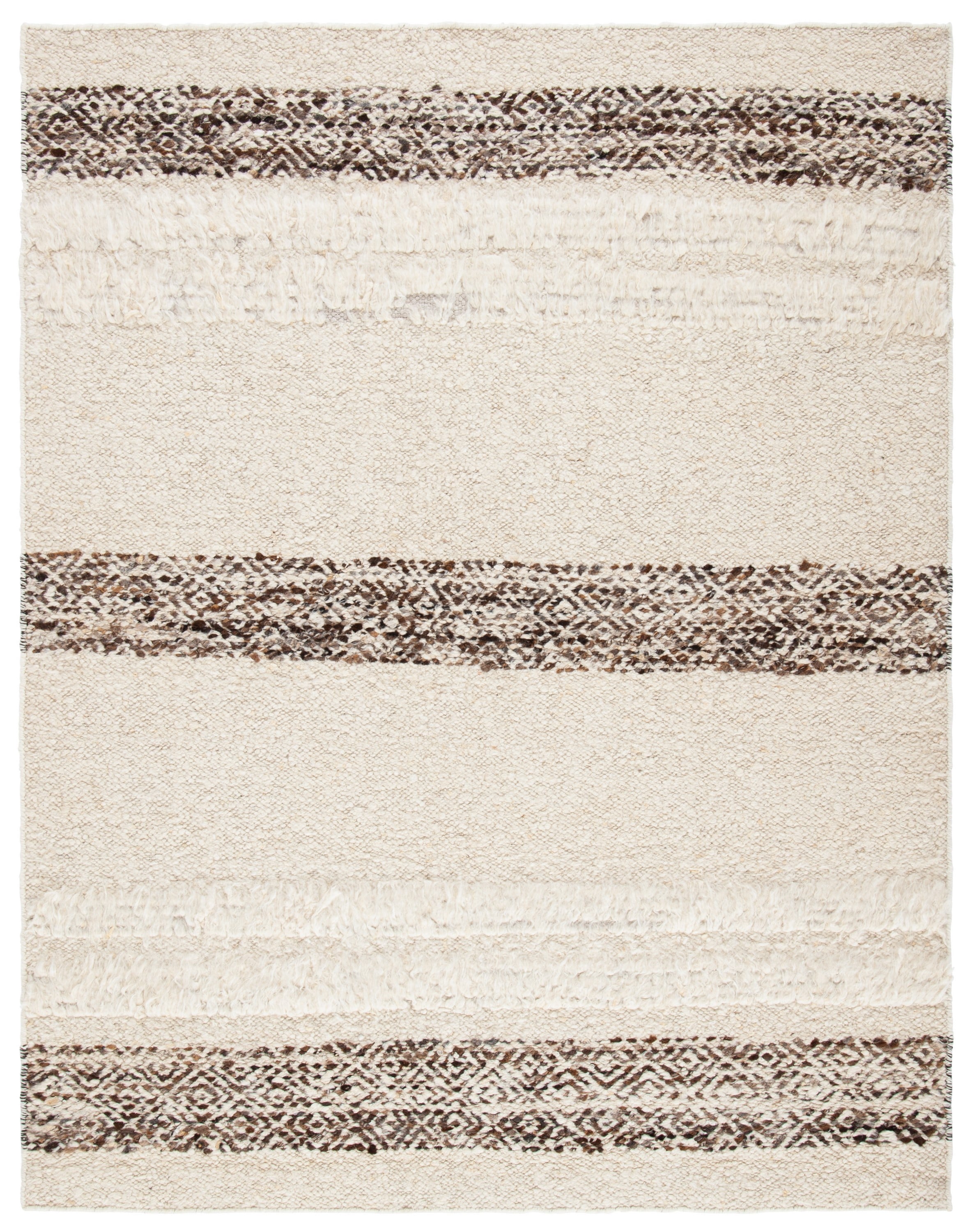 Ivory and Brown Hand-Tufted Wool Rectangular Rug