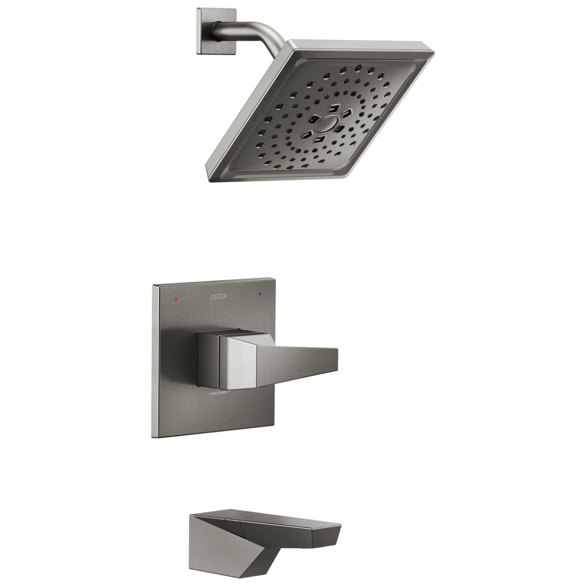 Delta T14443-KS-PR Trillian Lumicoat Black Stainless 1-handle Multi-function 7.625-Inches Square Bathtub and shower Faucet with Valve