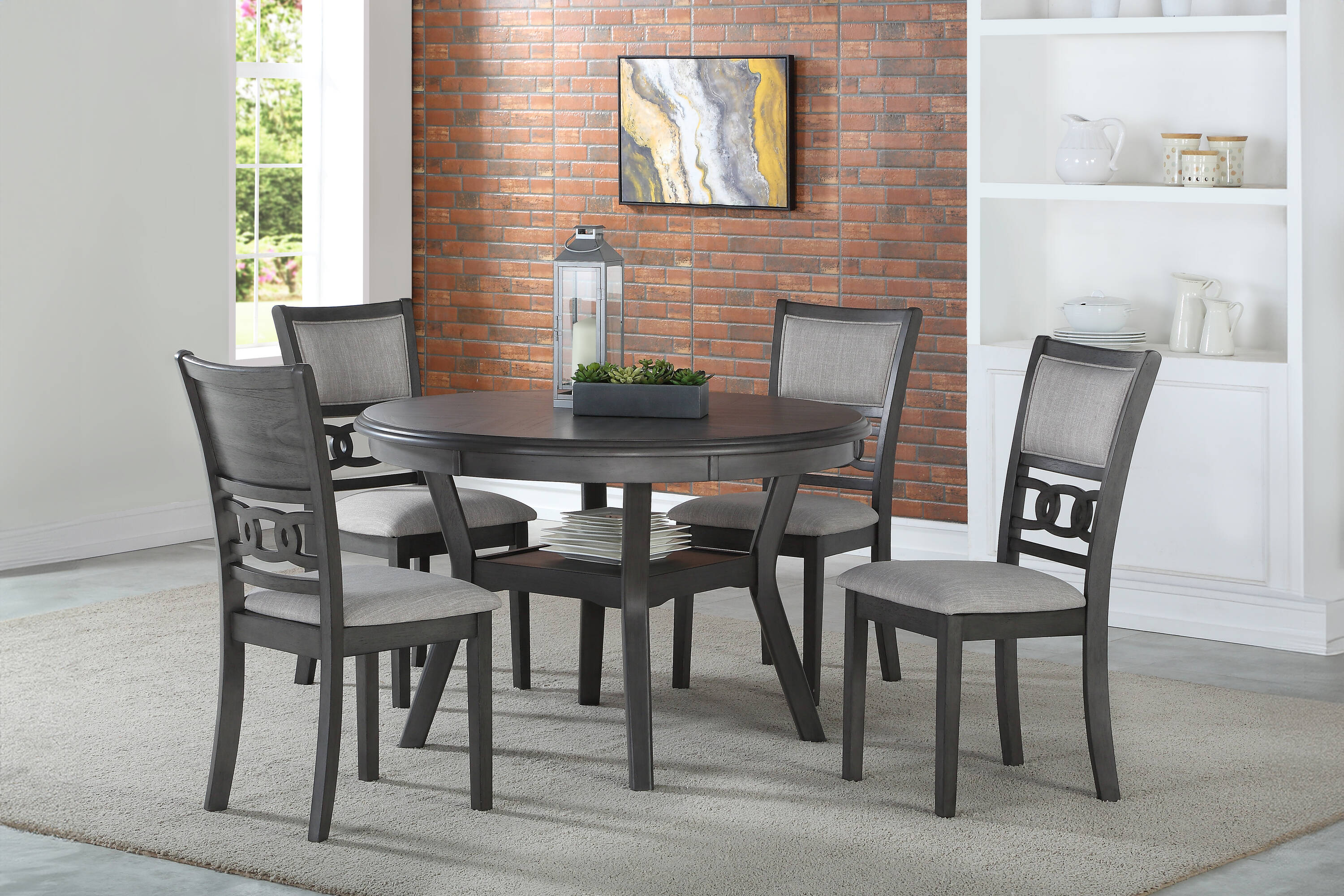New Classic Furniture D1701-50S-GRY Gia Gray Transitional Dining Room Set with Round Table ( Seats 4 )